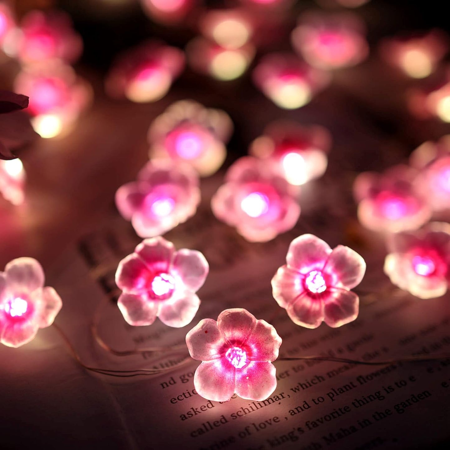 🌸 Cherry Blossom Fairy String Lights – 10ft Sakura Flower LED Garland with Remote & Timer | Soft Pink Glow for Gaming Desks, Offices & Bedroom Décor – Geek Findings Exclusive