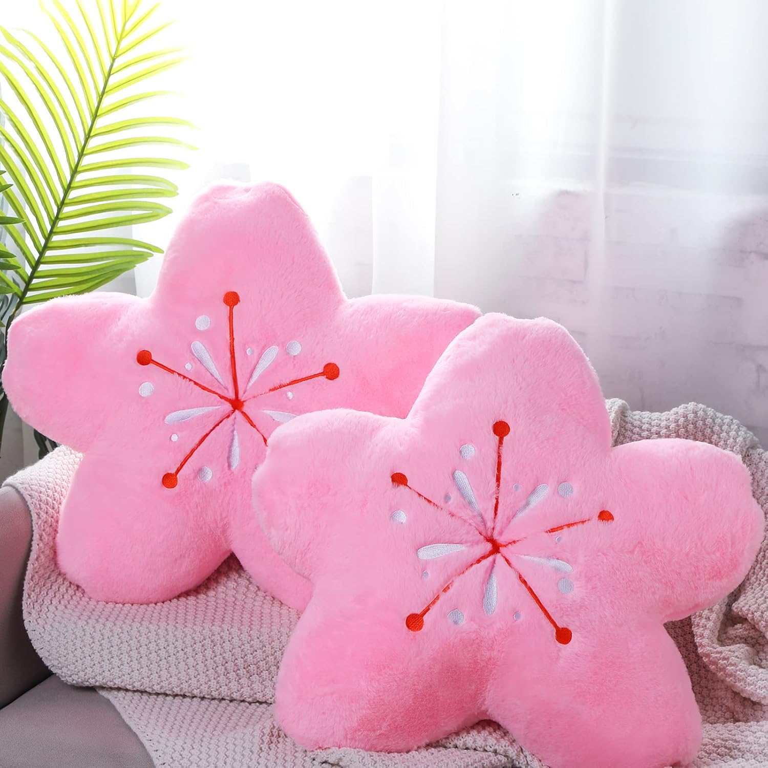 🌸2PCS Cherry Blossom Flower Throw Pillows – 15.7" Kawaii Plush Floor Cushions for Gaming Chairs, Sofas & Office Decor | Soft Aesthetic Sakura Seating Pads – Pink | Geek Findings Exclusive
