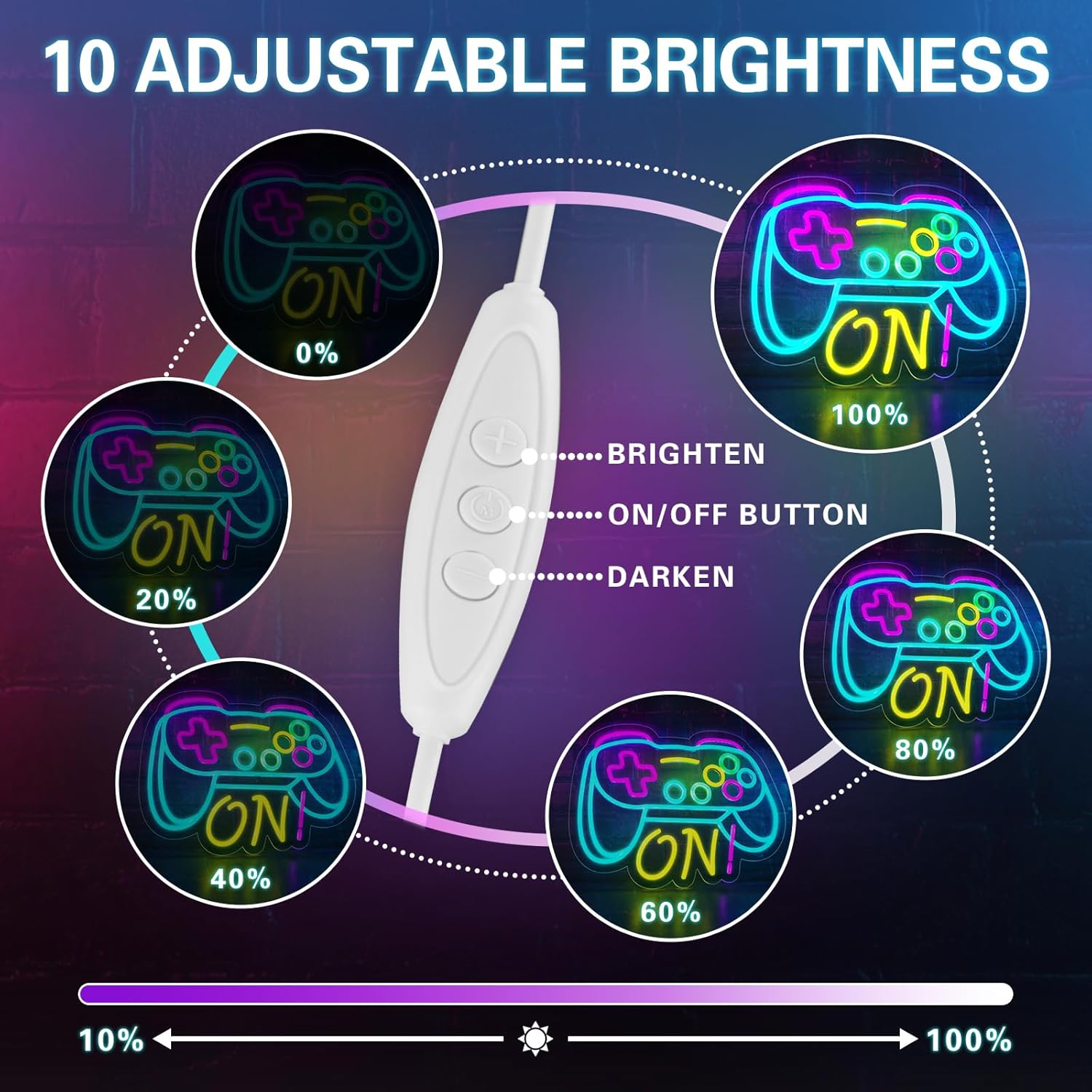 ๐ฎ Gamer Neon Sign โ XL LED Gamepad Light | Dimmable USB Wall Sign for Streamers & Gamers