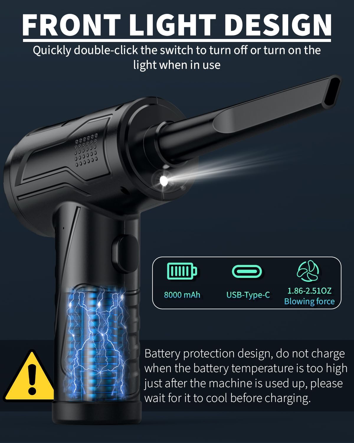 💨 95000RPM Cordless Compressed Air Duster – 3-Speed Rechargeable Cleaner & Vacuum for PC, Keyboard, Car & Office | Eco-Friendly Air Can Alternative with LED Light & 8000mAh Battery