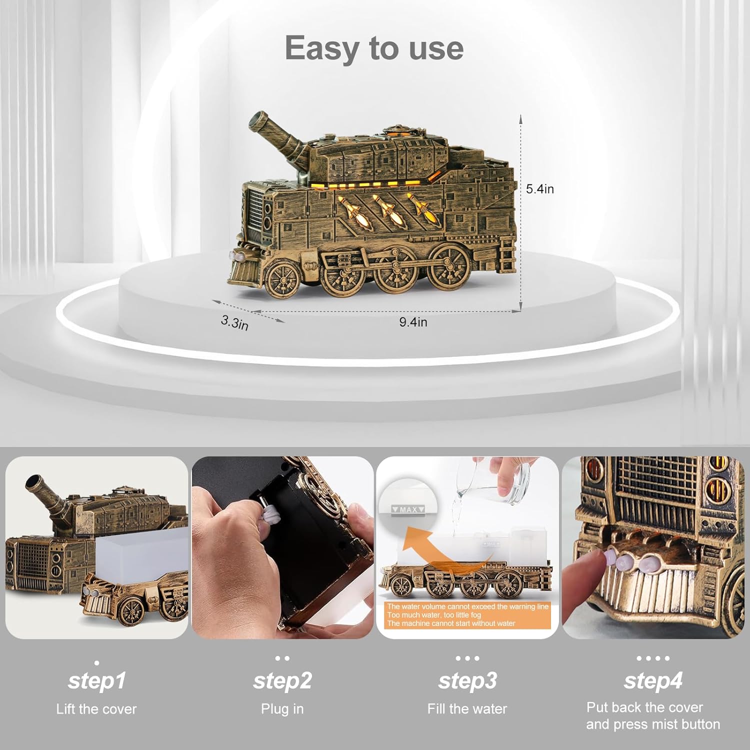 🛡️ 300ML Tank-Shaped Essential Oil Diffuser – Ultrasonic Cool Mist Aroma Diffuser with Remote Control, 2 Light Modes & Auto Shut-Off