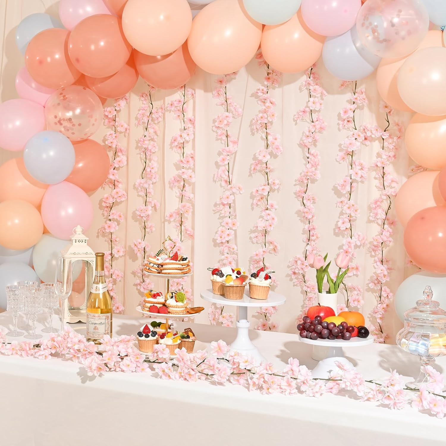 🌸Cherry Blossom Garland – 4-Pack (23.6 FT Total) Silk Sakura Vines for Office, Gaming Setups & Home Décor | Elegant Faux Hanging Flowers for Desk, Wall, Wedding, and Room Accents – Geek Findings Exclusive
