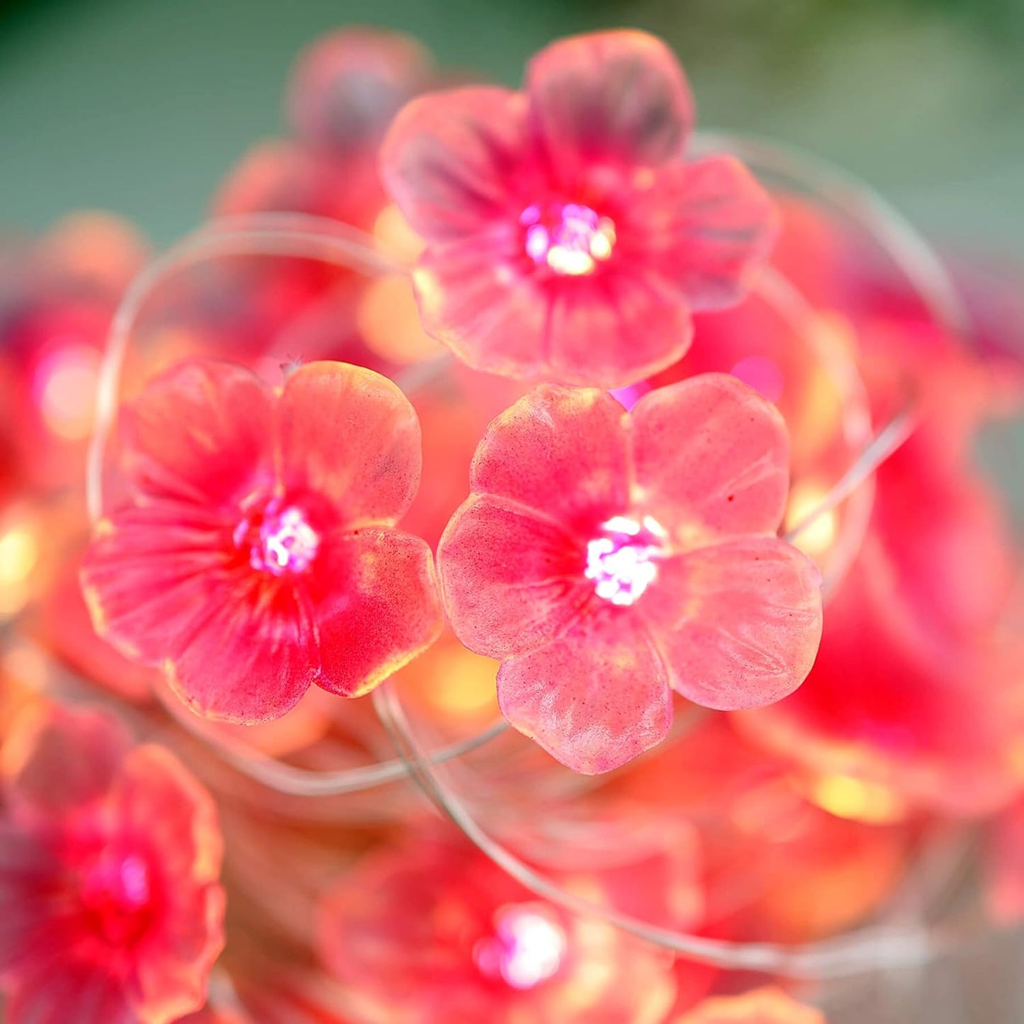 🌸 Cherry Blossom Fairy String Lights – 10ft Sakura Flower LED Garland with Remote & Timer | Soft Pink Glow for Gaming Desks, Offices & Bedroom Décor – Geek Findings Exclusive
