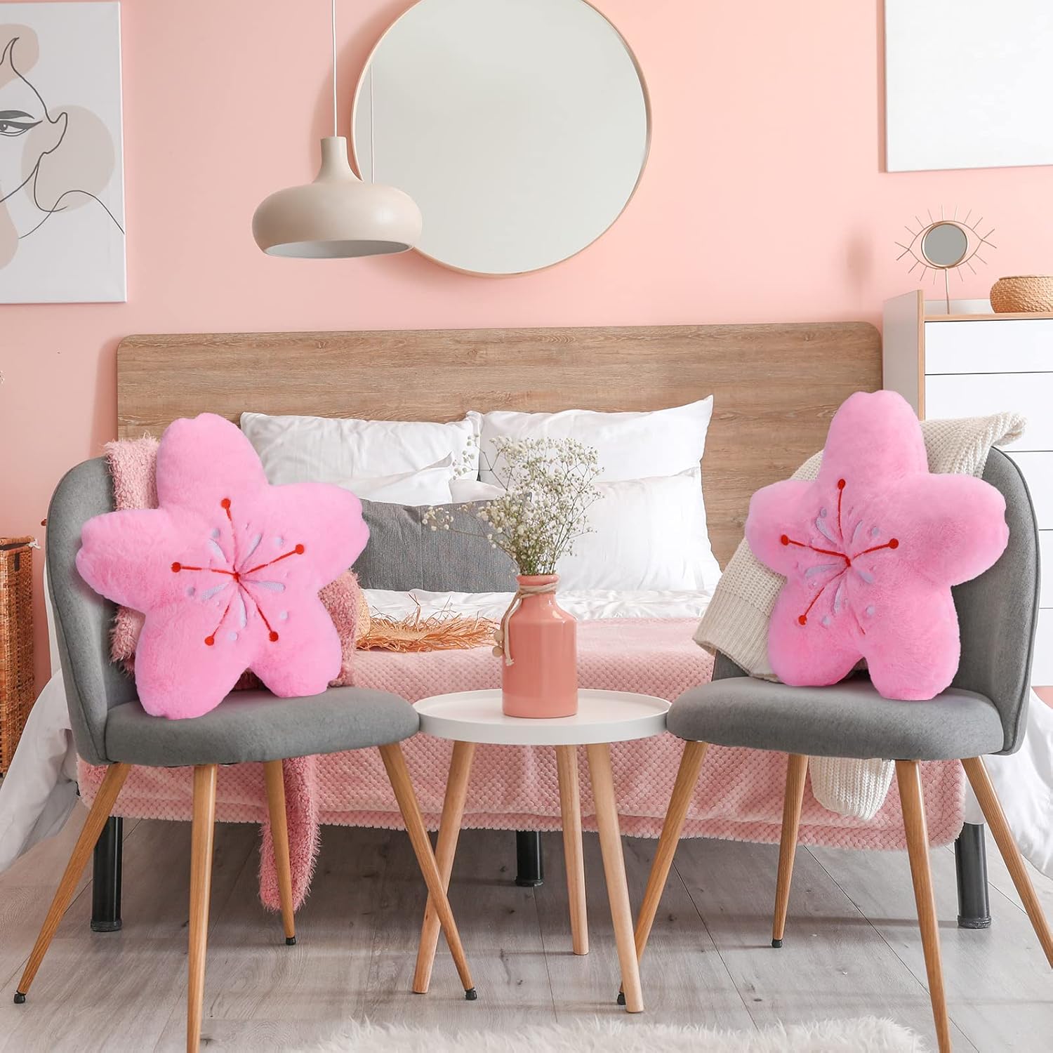 πΈ2PCS Cherry Blossom Flower Throw Pillows β 15.7" Kawaii Plush Floor Cushions for Gaming Chairs, Sofas & Office Decor | Soft Aesthetic Sakura Seating Pads β Pink | Geek Findings Exclusive