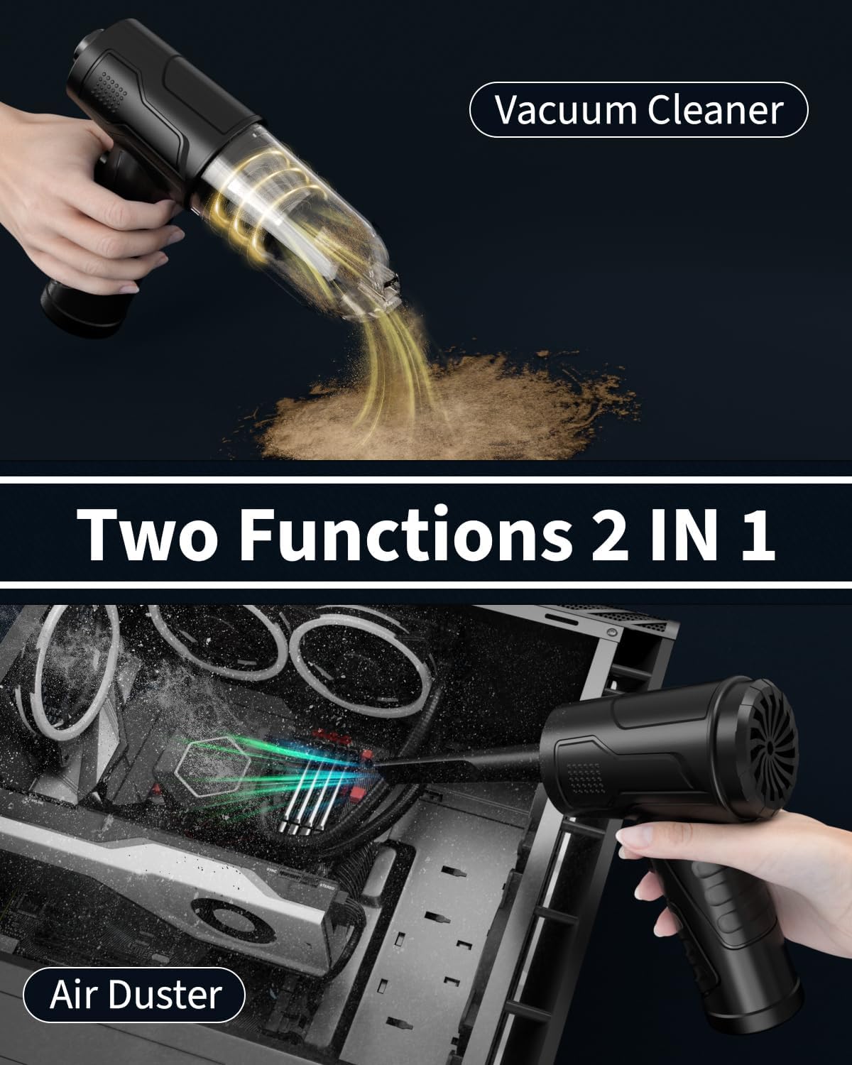 💨 95000RPM Cordless Compressed Air Duster – 3-Speed Rechargeable Cleaner & Vacuum for PC, Keyboard, Car & Office | Eco-Friendly Air Can Alternative with LED Light & 8000mAh Battery