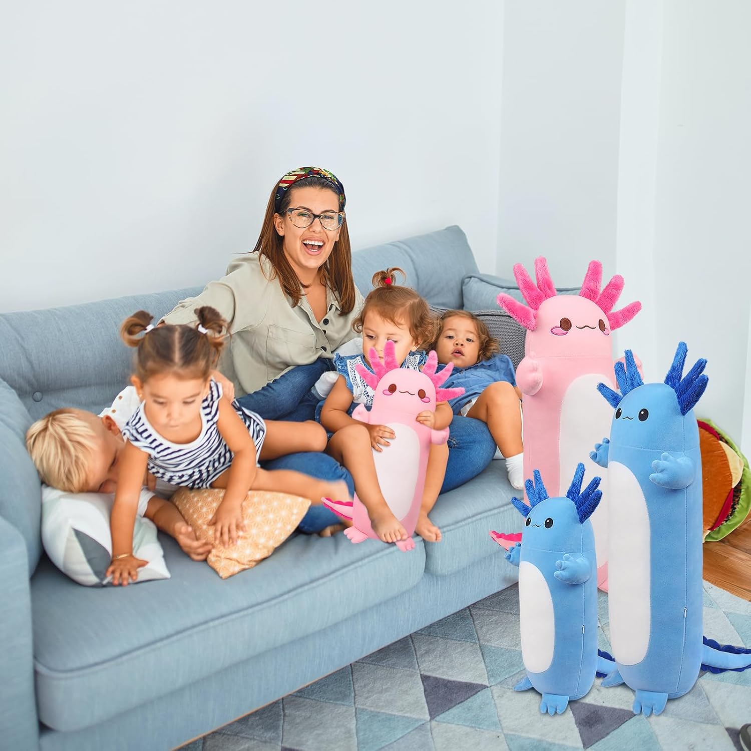 ๐ธ20" Standing Axolotl Plush Pillow โ Soft Pink Kawaii Cat-Faced Salamander Hug Toy for Adults, Gamers & Office Decor | Geek Findings Exclusive