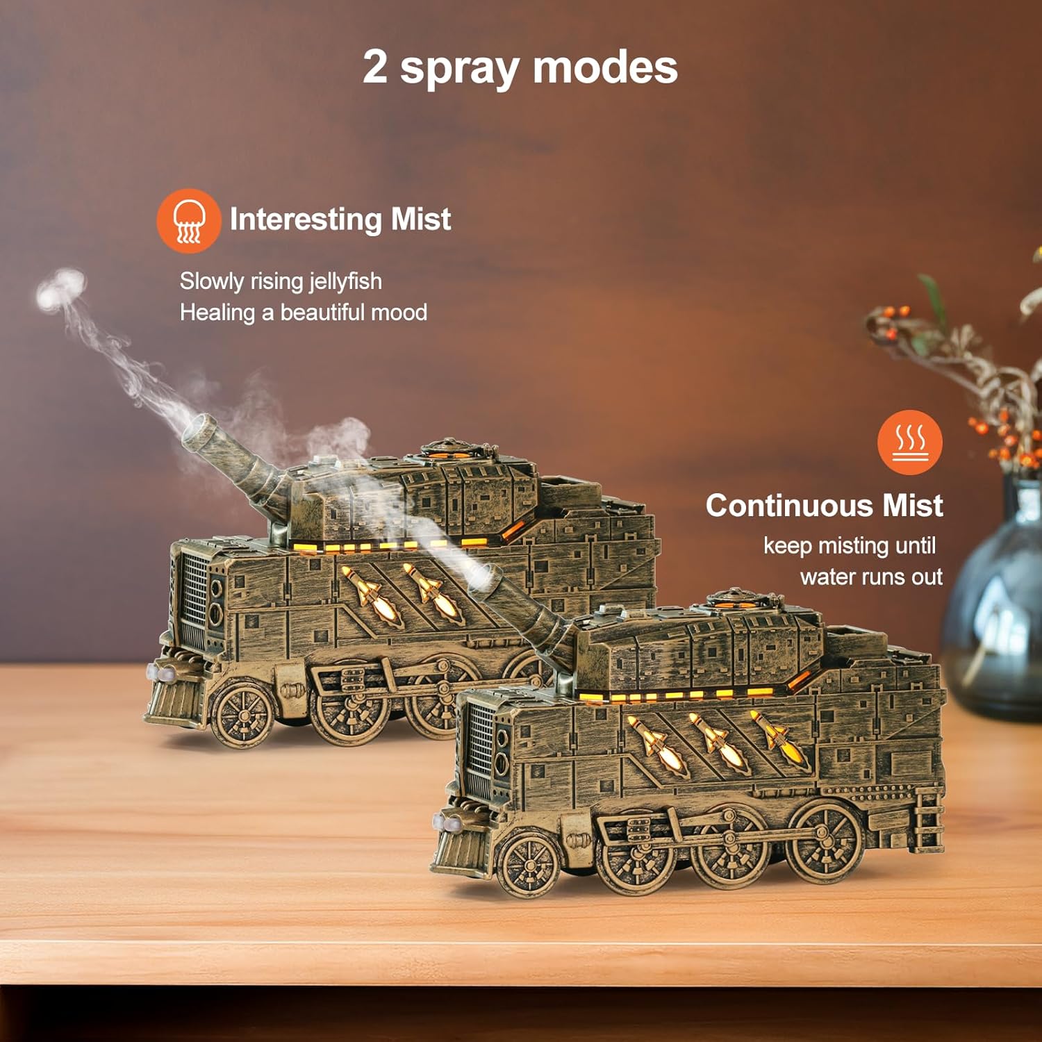 🛡️ 300ML Tank-Shaped Essential Oil Diffuser – Ultrasonic Cool Mist Aroma Diffuser with Remote Control, 2 Light Modes & Auto Shut-Off