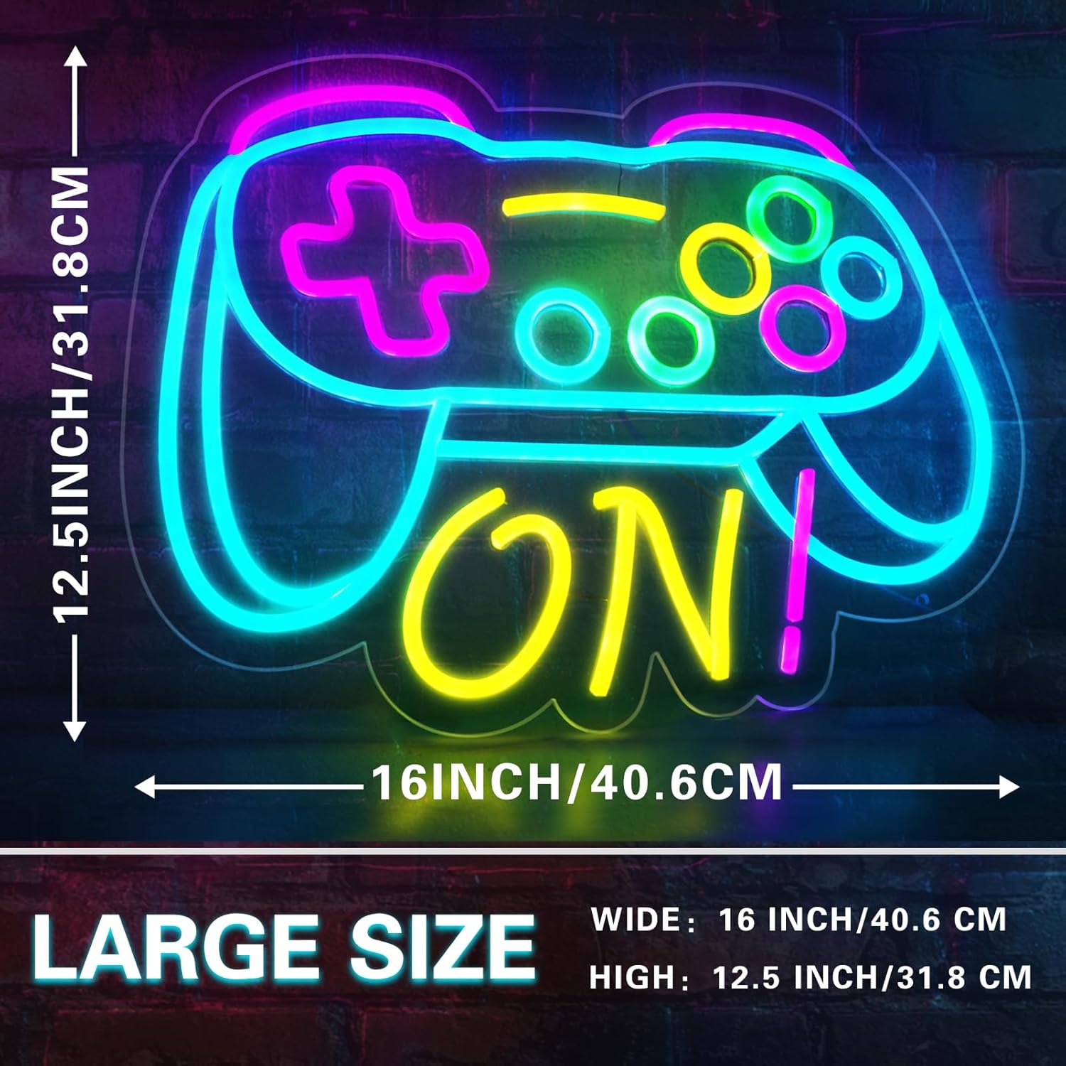 ๐ฎ Gamer Neon Sign โ XL LED Gamepad Light | Dimmable USB Wall Sign for Streamers & Gamers