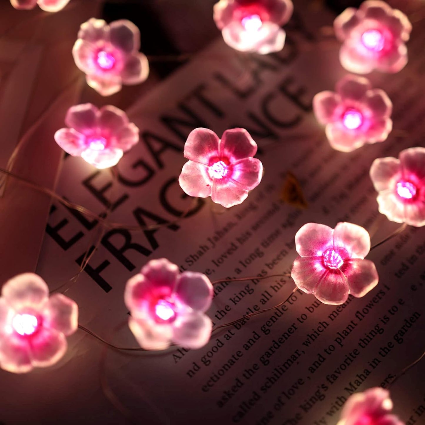 🌸 Cherry Blossom Fairy String Lights – 10ft Sakura Flower LED Garland with Remote & Timer | Soft Pink Glow for Gaming Desks, Offices & Bedroom Décor – Geek Findings Exclusive