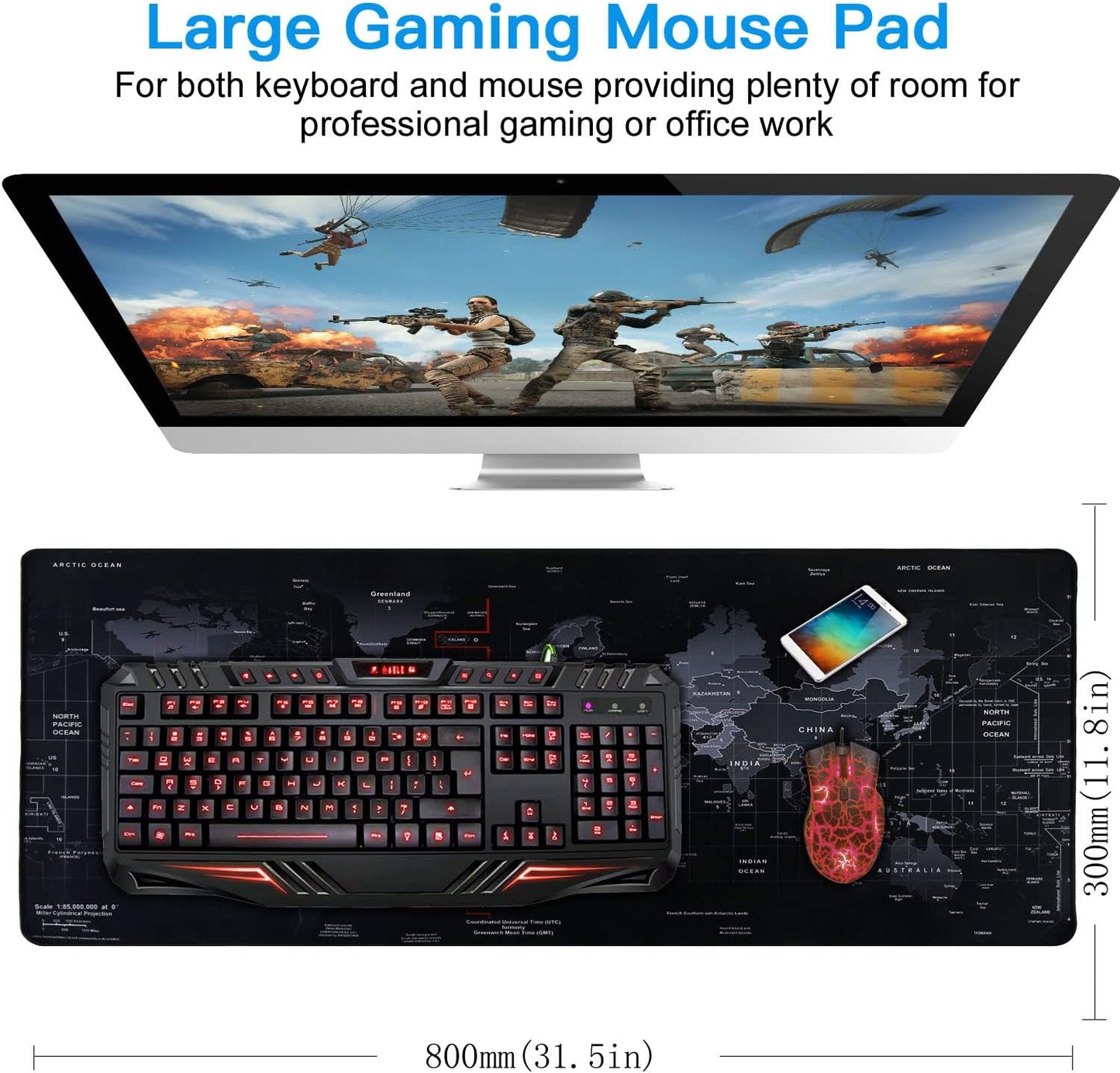 XL Gaming Mouse Pad โ Superior Control, Non-Slip Base, Waterproof Surface โ 31.5" x 11.8" Desk Mat for Gamers & Professionals