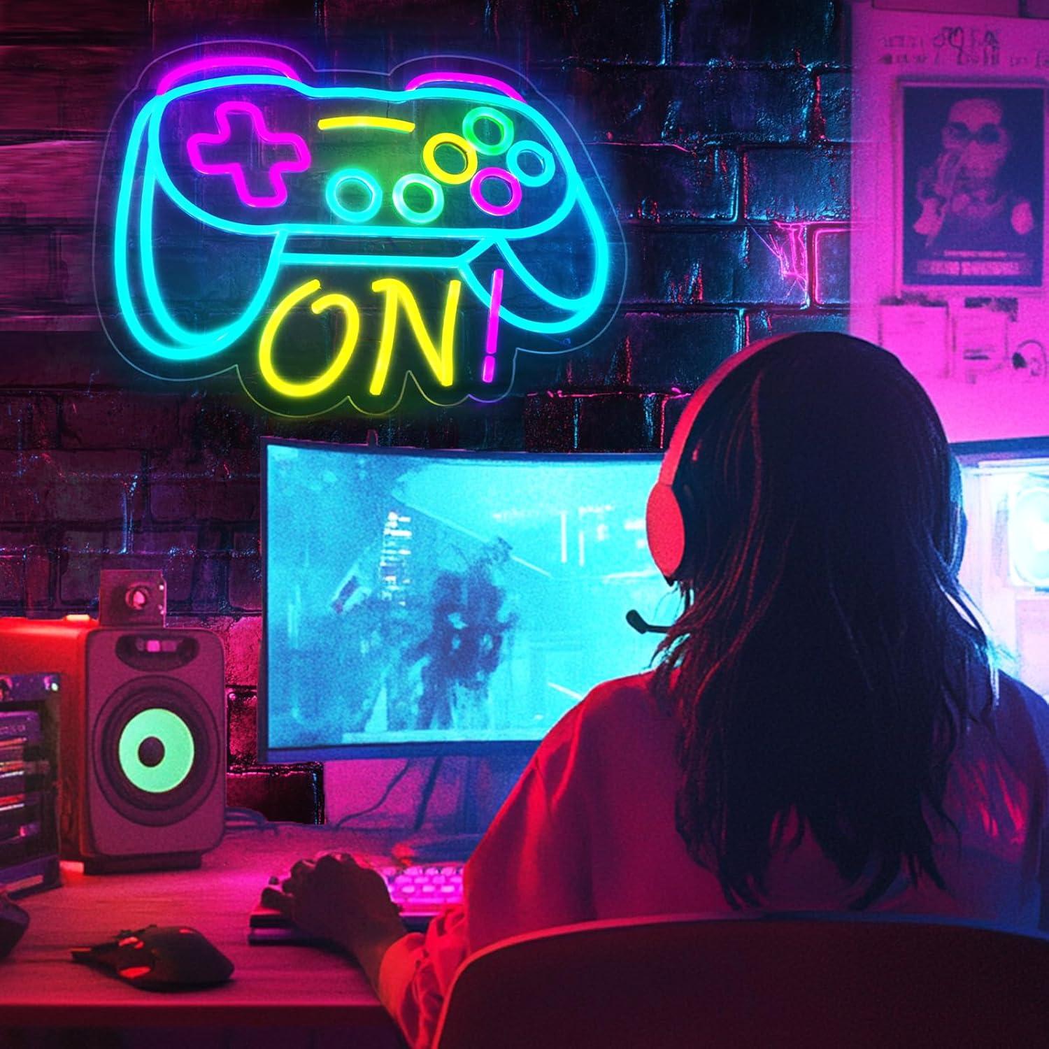 ๐ฎ Gamer Neon Sign โ XL LED Gamepad Light | Dimmable USB Wall Sign for Streamers & Gamers
