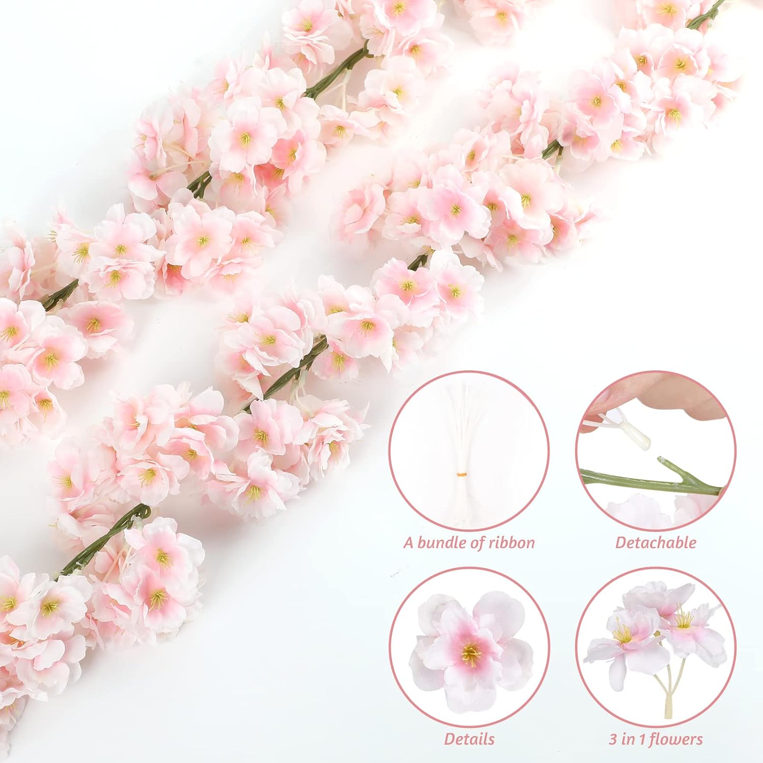 🌸Cherry Blossom Garland – 4-Pack (23.6 FT Total) Silk Sakura Vines for Office, Gaming Setups & Home Décor | Elegant Faux Hanging Flowers for Desk, Wall, Wedding, and Room Accents – Geek Findings Exclusive