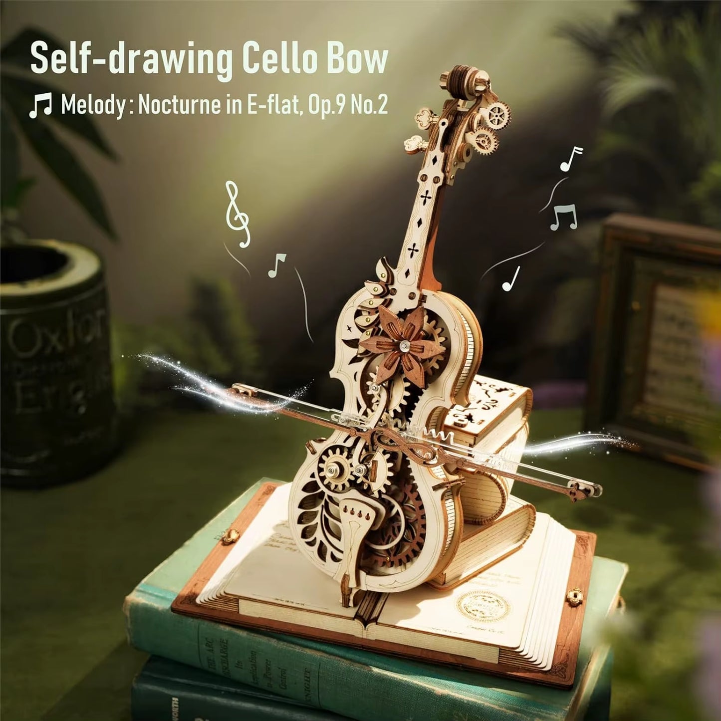 ROKR 199Pcs 3D Wooden Puzzle Magic Cello Music Box | Mechanical Music Box Toy with Nocturne Melodies | Perfect Gift for Music Lovers & Puzzle Enthusiasts