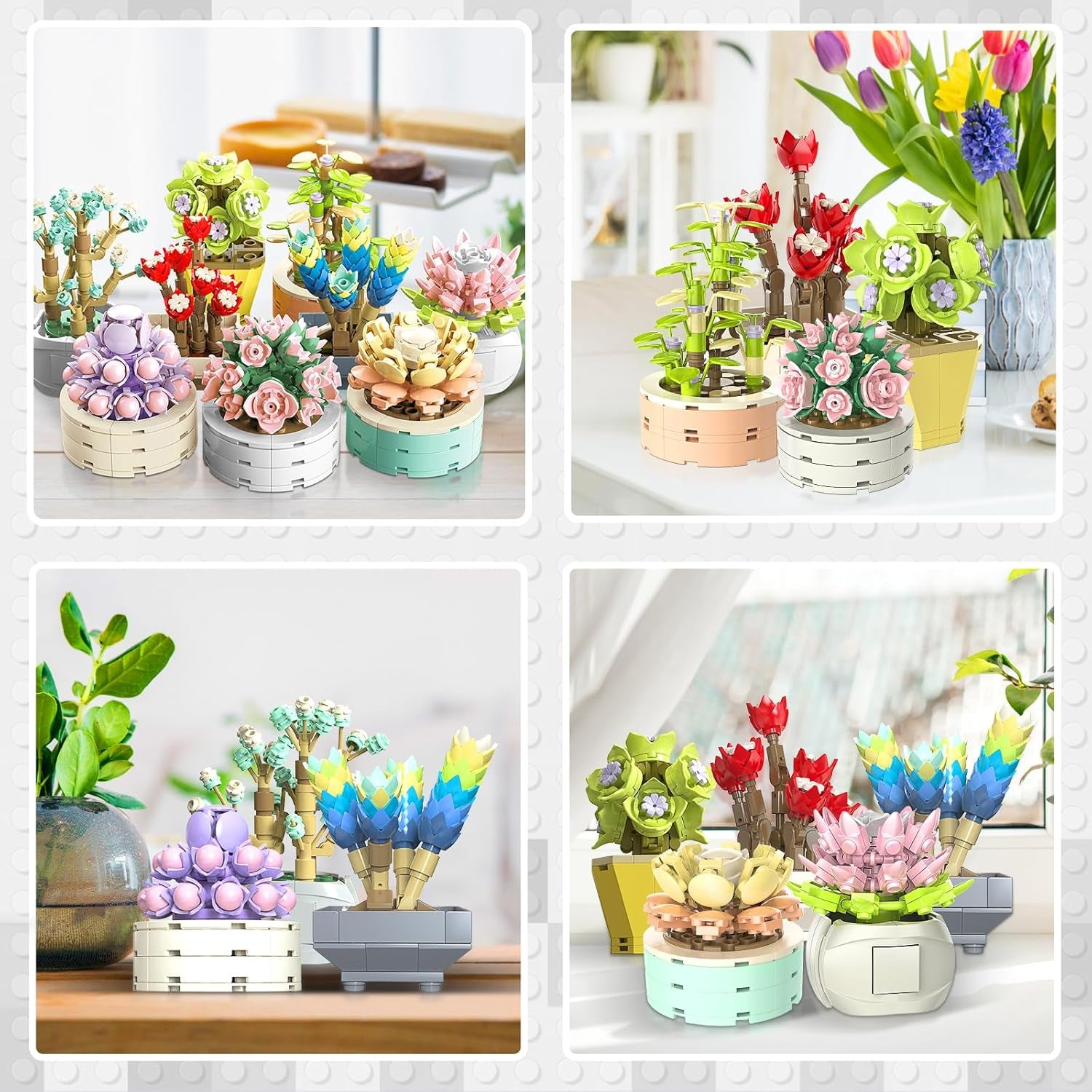 🌿JMBricklayer Succulent Bonsai Building Set – 9 Colorful Succulent Models with 750 Bricks | DIY Desk & Room Decor, Creative Gift for Plant Lovers & Art Enthusiasts