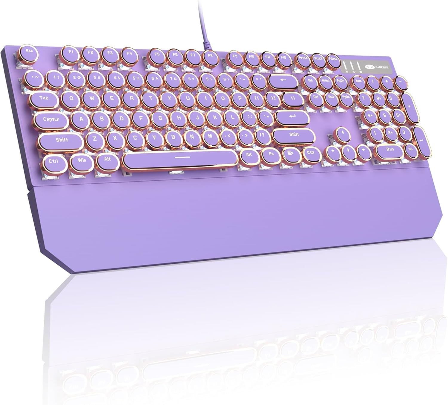 🌸⌨️ Retro Pink Typewriter Mechanical Gaming Keyboard – 104-Key Blue Switch Wired Keyboard with LED White Backlight & Wrist Rest | Perfect for Office & Game Stations | Geek Findings Cherry Blossom Collection