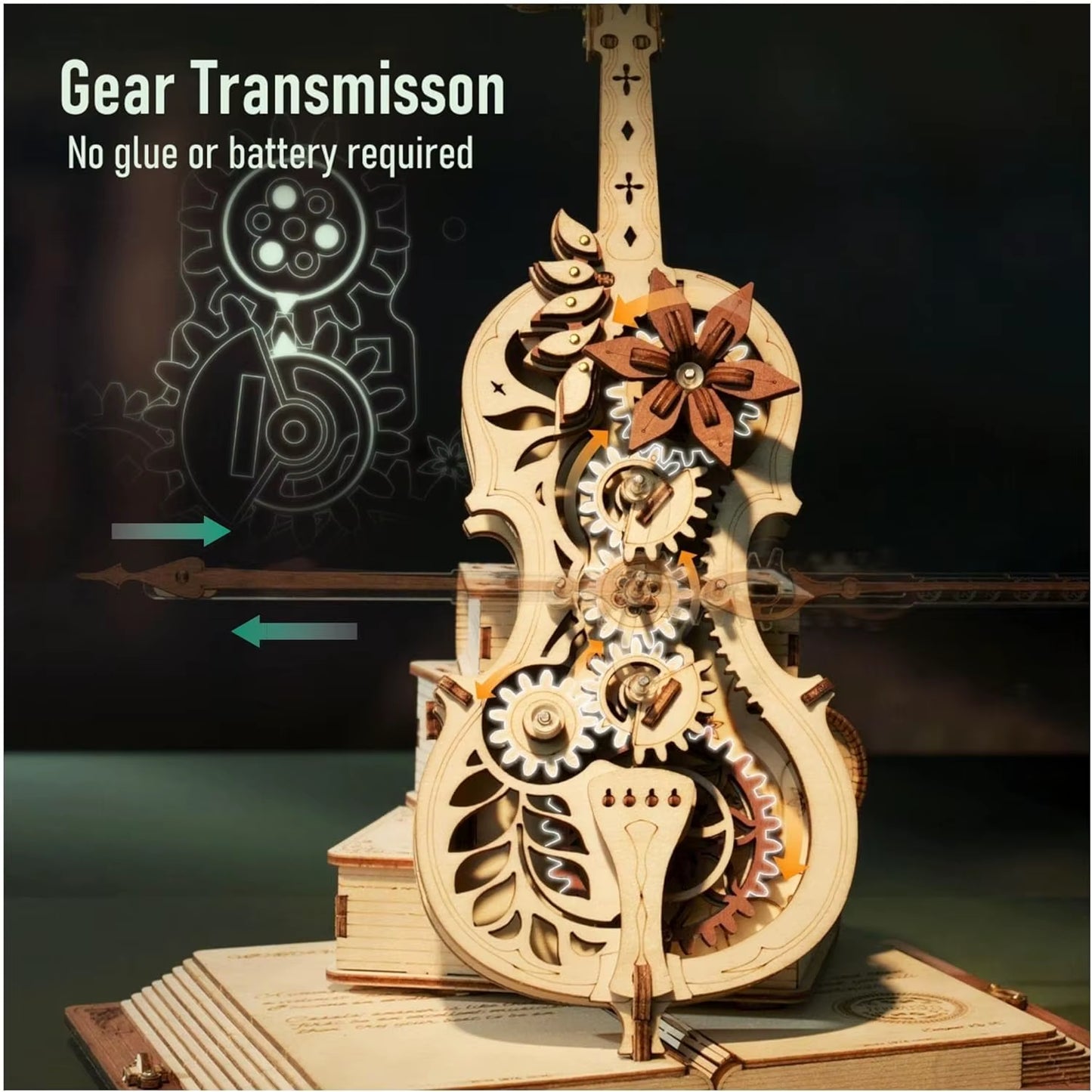 ROKR 199Pcs 3D Wooden Puzzle Magic Cello Music Box | Mechanical Music Box Toy with Nocturne Melodies | Perfect Gift for Music Lovers & Puzzle Enthusiasts