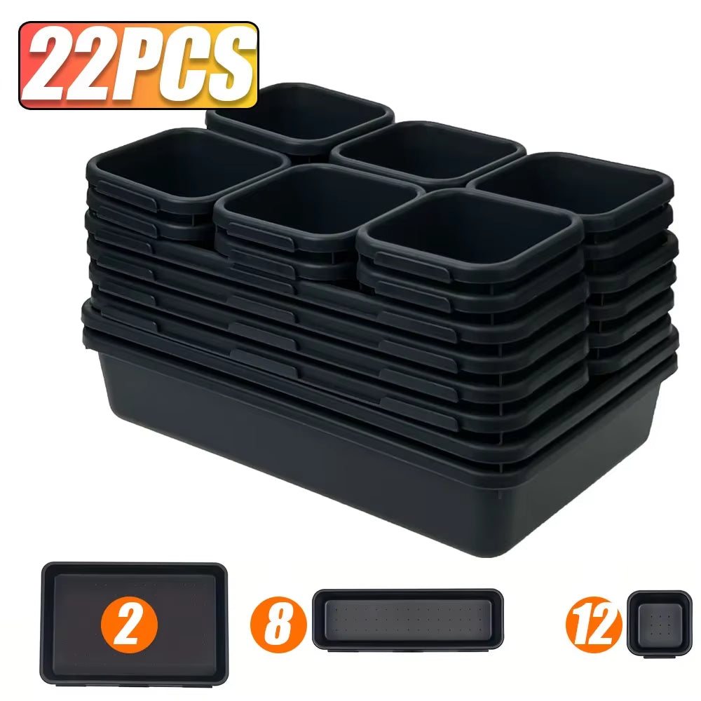 🧰 Modular Desk & Drawer Organizer Tray Set - Tool & Tech Organizer Bins for Home Office, Gaming Desk, Toolboxes & Workspaces