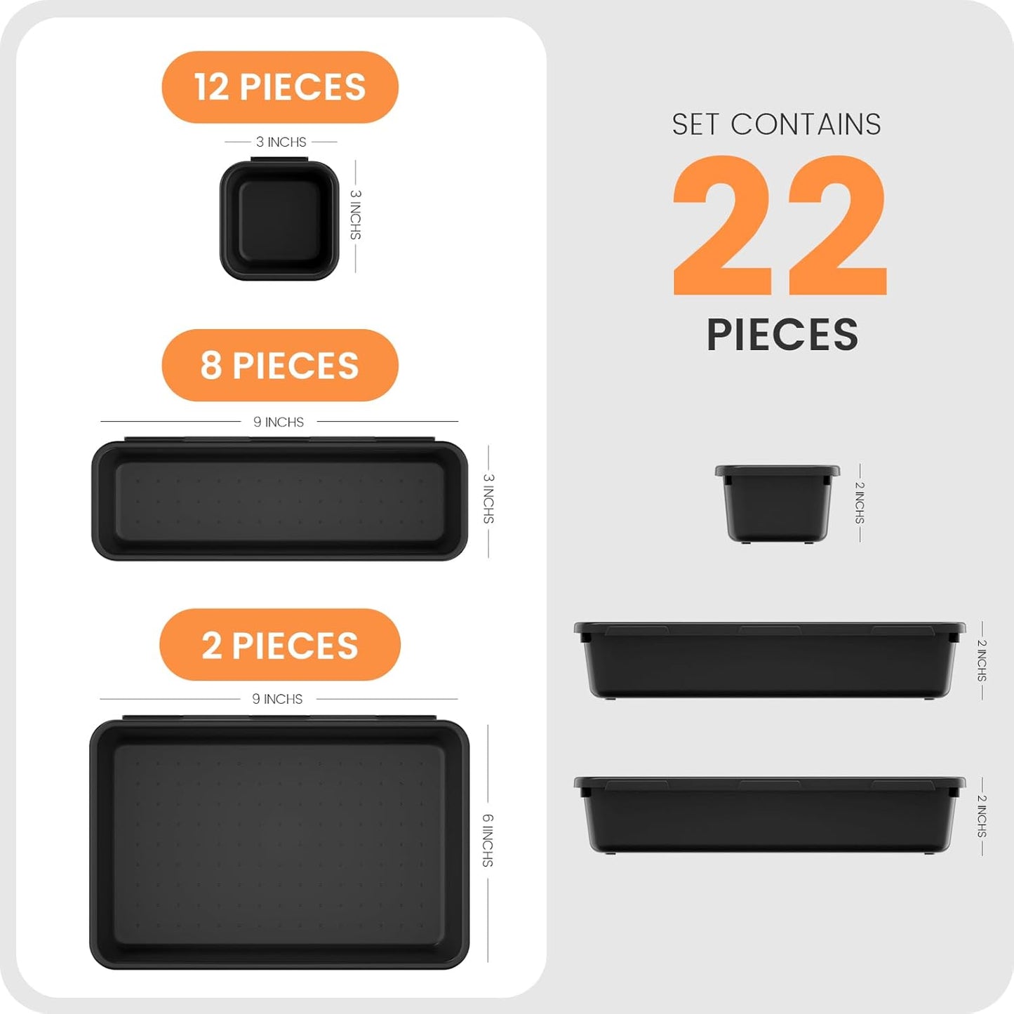 🧩 22-Piece Drawer Organizer Set – Multi-Size Plastic Storage Bins for Desk, Bathroom, Vanity, Kitchen & Office | Stackable, Easy-Clean, Customizable Drawer Dividers