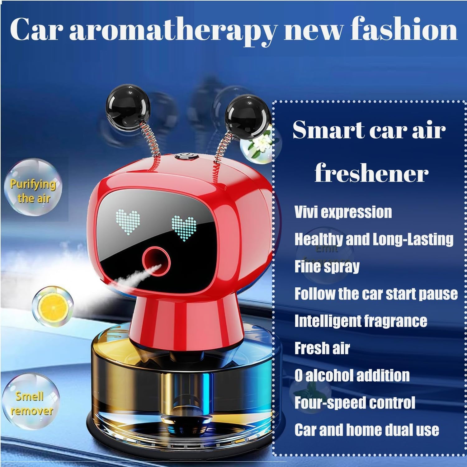 🤖Smart Robot Car Air Freshener – Intelligent Aromatherapy Diffuser with Vibration Sensor | Fine Mist Spray, 4 Modes, Refillable, USB Rechargeable