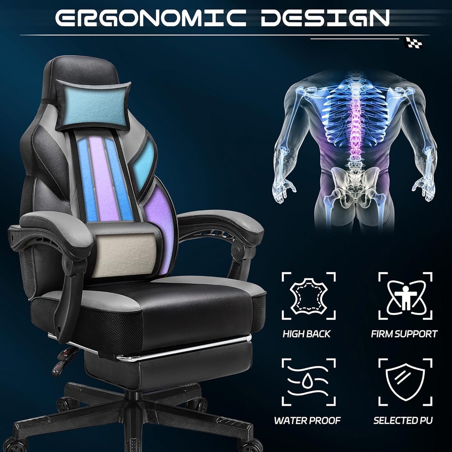 ๐ฎ Ultimate Gaming Throne โ Big & Tall Massage Chair with Footrest, Recliner Back, 360ยฐ Swivel & Ergonomic Comfort