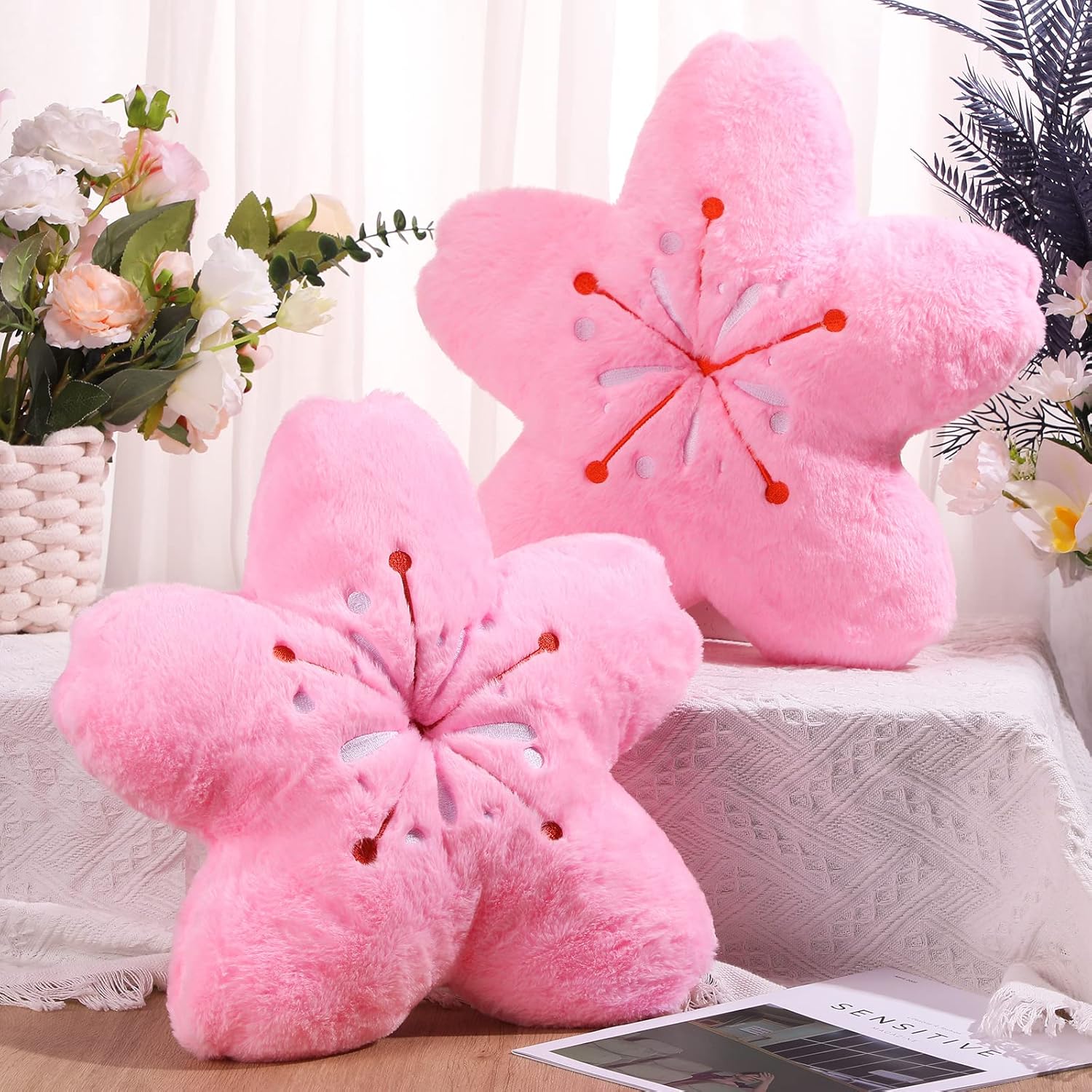🌸2PCS Cherry Blossom Flower Throw Pillows – 15.7" Kawaii Plush Floor Cushions for Gaming Chairs, Sofas & Office Decor | Soft Aesthetic Sakura Seating Pads – Pink | Geek Findings Exclusive