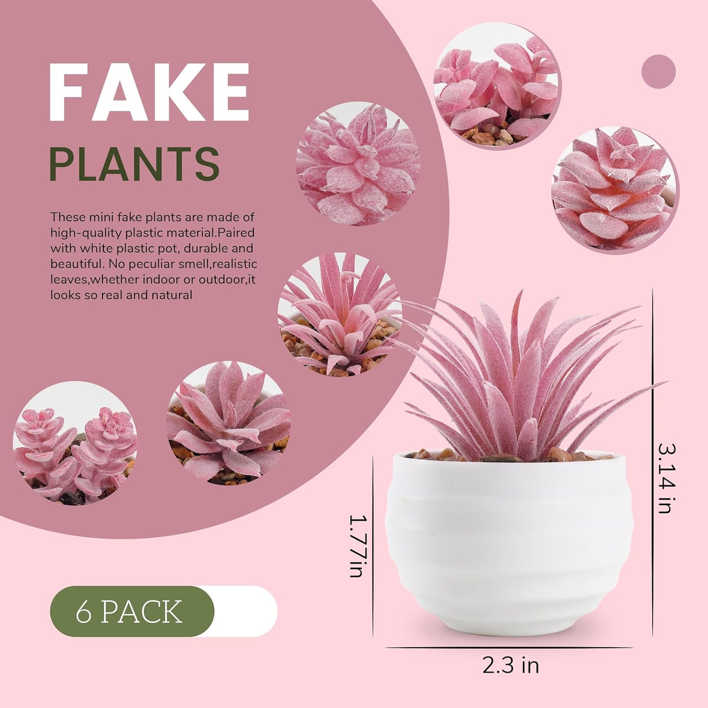 Set of 6 Succulents Plants Artificial in Pots Small Fake Plants for Bedroom Aesthetic Living Room Office Shelf Bathroom Decor