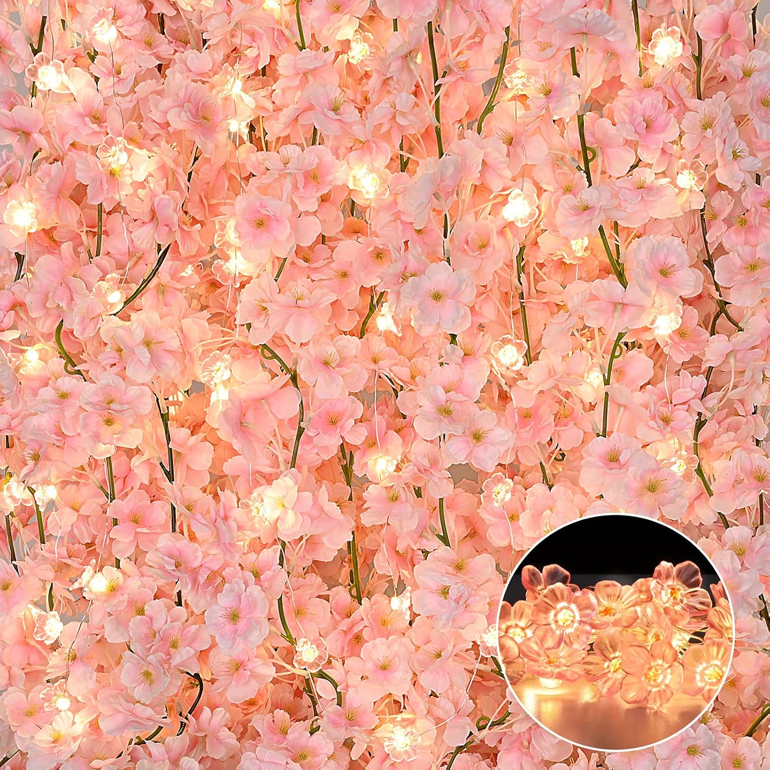 🌸Cherry Blossom Garland – 4-Pack (23.6 FT Total) Silk Sakura Vines for Office, Gaming Setups & Home Décor | Elegant Faux Hanging Flowers for Desk, Wall, Wedding, and Room Accents – Geek Findings Exclusive
