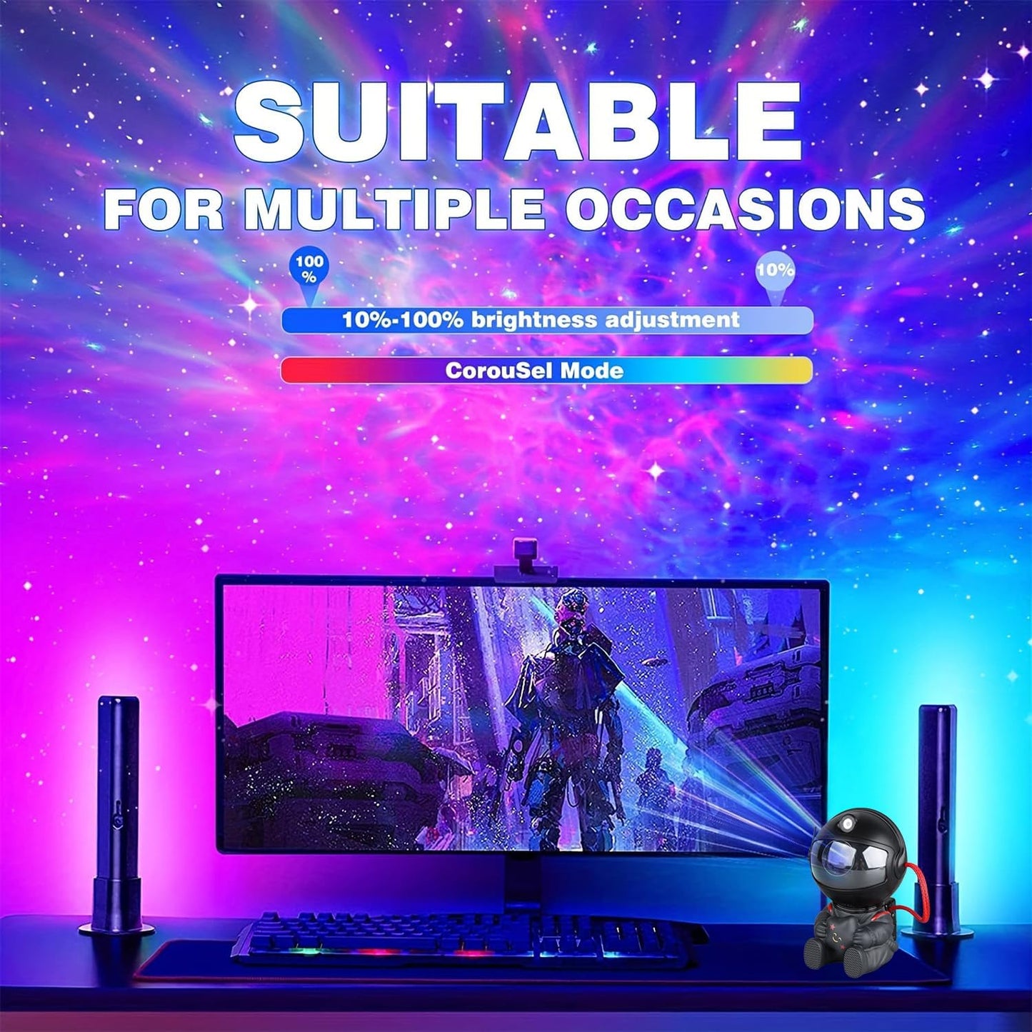 ๐ Astronaut Galaxy Projector โ 8-Mode Star Light with Remote | 270ยฐ Adjustable Cosmic Nebula Lamp for Gaming Desks, Offices & Home Theaters