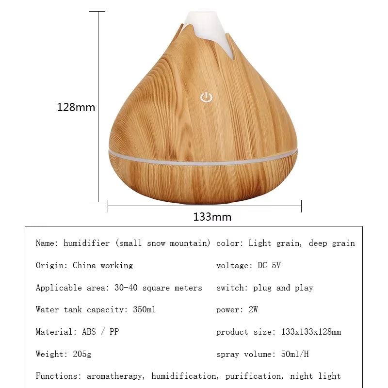 ๐ฟ Wood Grain Ultrasonic Aroma Diffuser โ Essential Oil Humidifier with Remote Control & 7-Color LED Mood Light | Cool Mist & Quiet Operation for Home, Office, or Bedroom