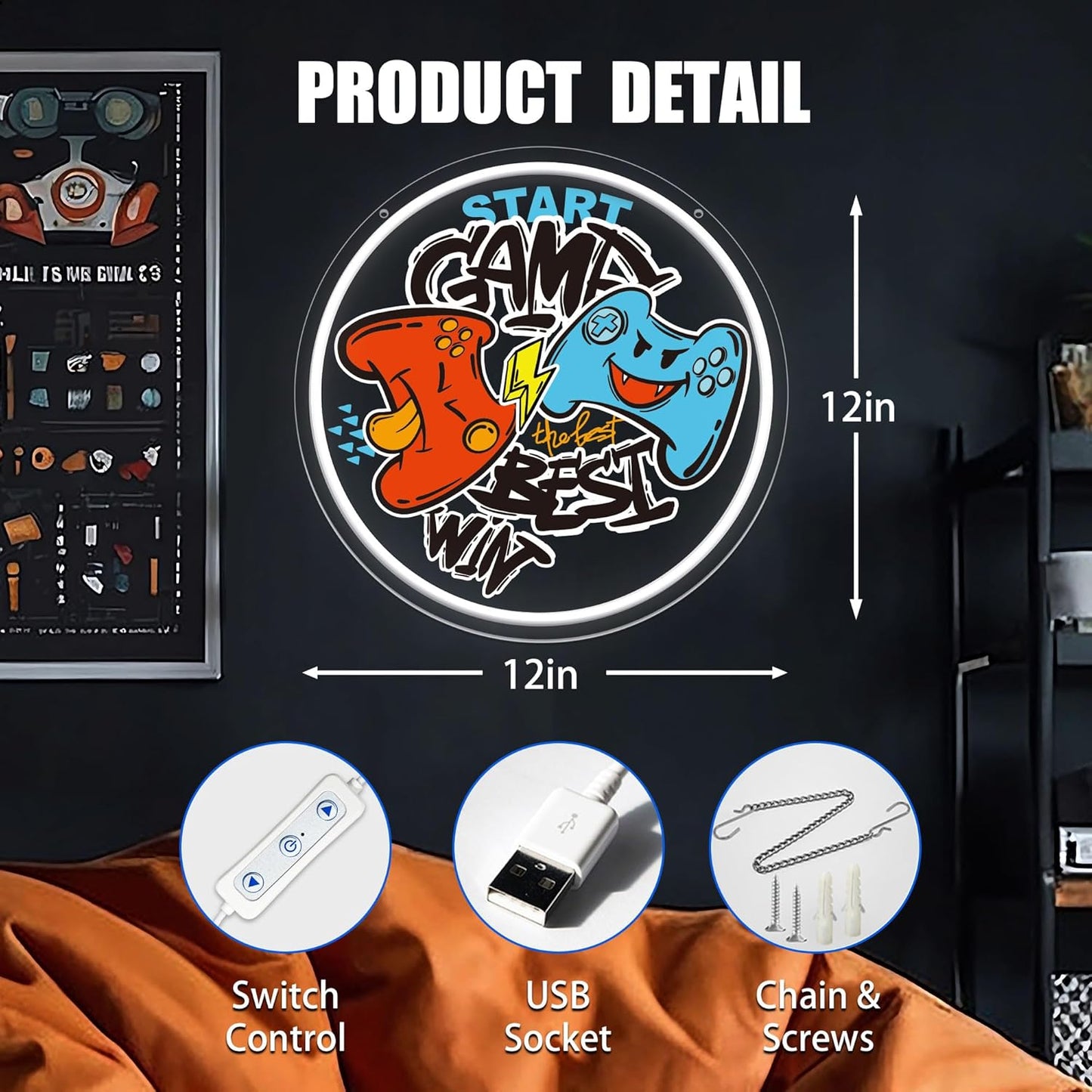 🎮 Gamer Neon Sign – LED Wall Light for Game Rooms, Boys’ Rooms, Man Caves & Battlestations | USB-Powered Gamepad Light with Adjustable Brightness – Epic Gamer Decor & Gift for Gamers