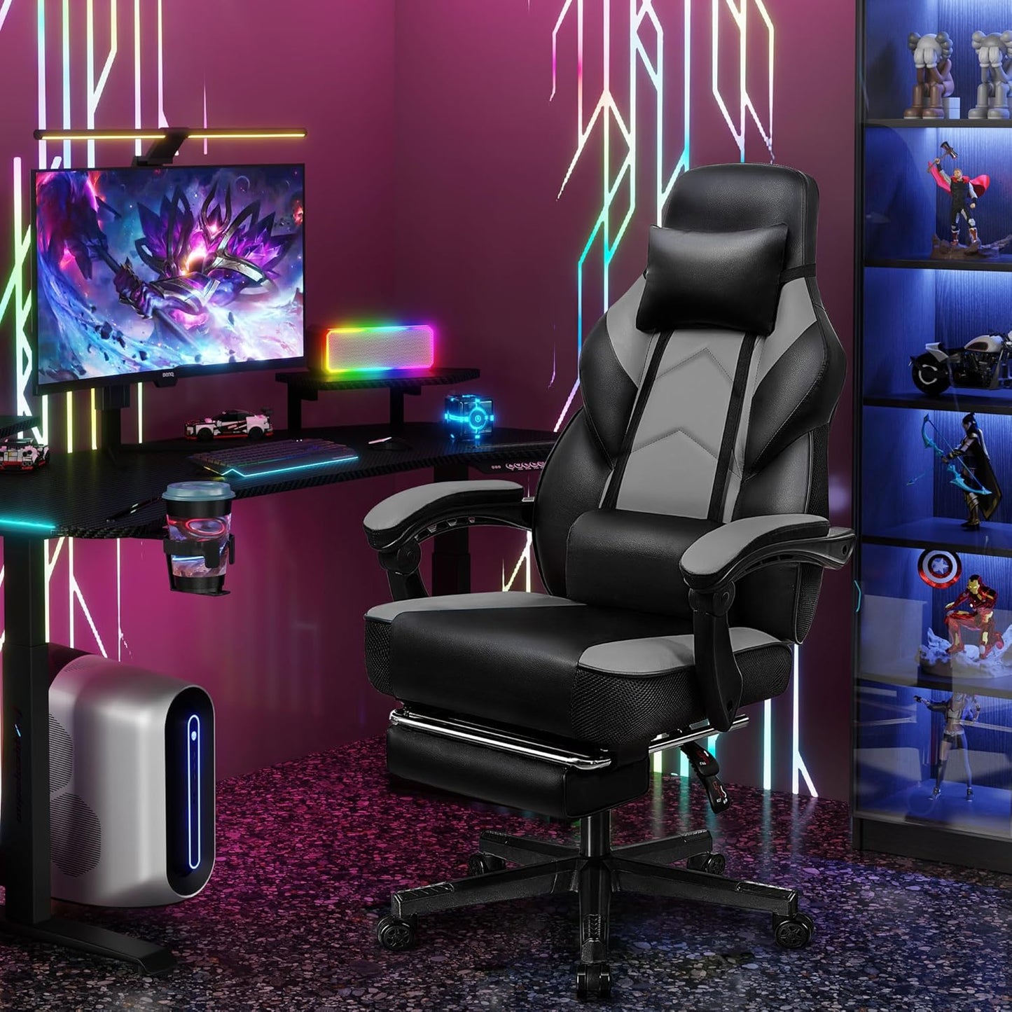 ๐ฎ Ultimate Gaming Throne โ Big & Tall Massage Chair with Footrest, Recliner Back, 360ยฐ Swivel & Ergonomic Comfort