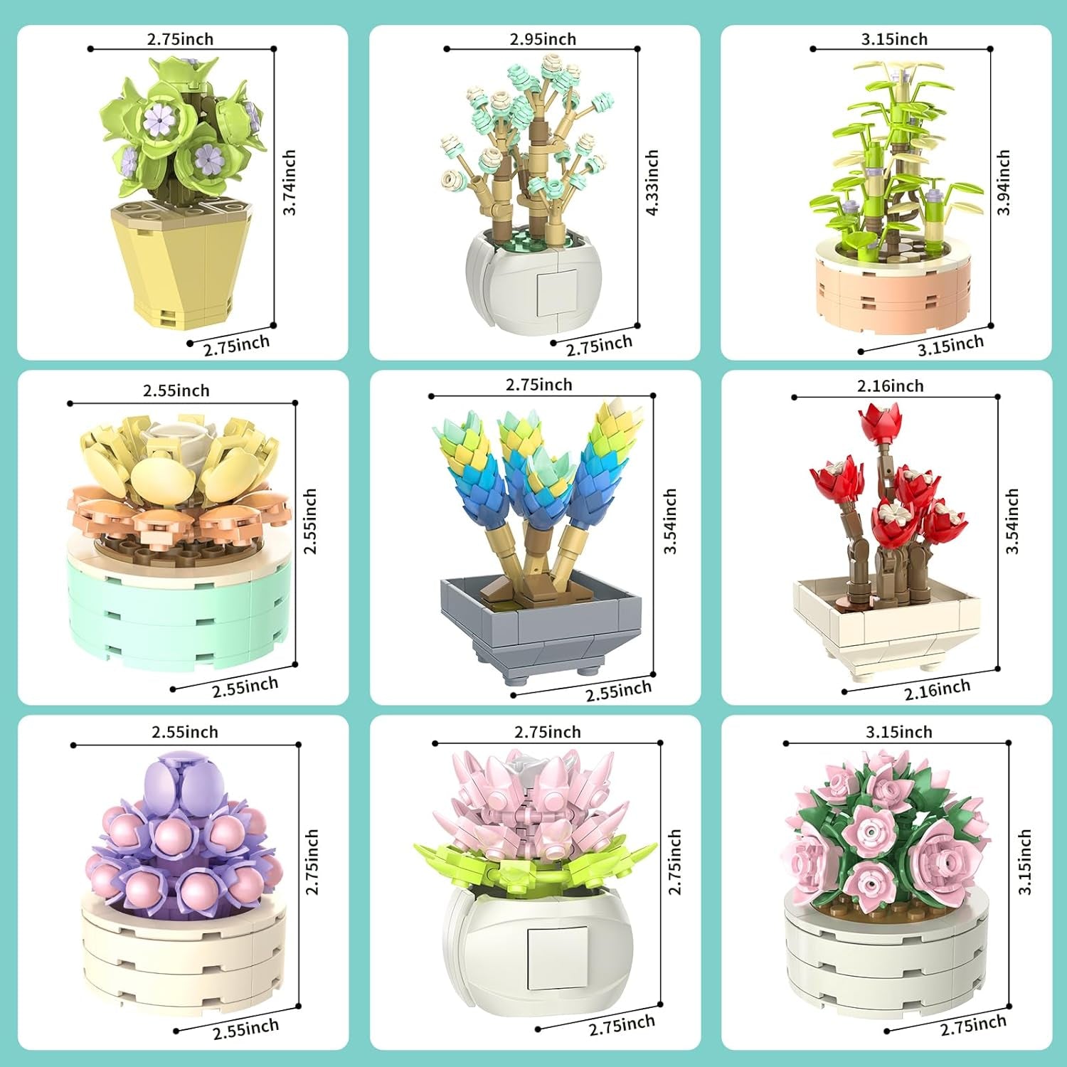 🌿JMBricklayer Succulent Bonsai Building Set – 9 Colorful Succulent Models with 750 Bricks | DIY Desk & Room Decor, Creative Gift for Plant Lovers & Art Enthusiasts