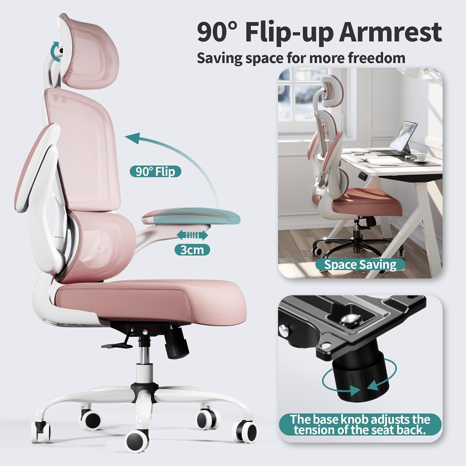 🌸Blossom Comfort: Pink Ergonomic Mesh Office Chair – High-Back Adjustable Desk & Gaming Chair (330 lbs Support) | Cherry Blossom Collection