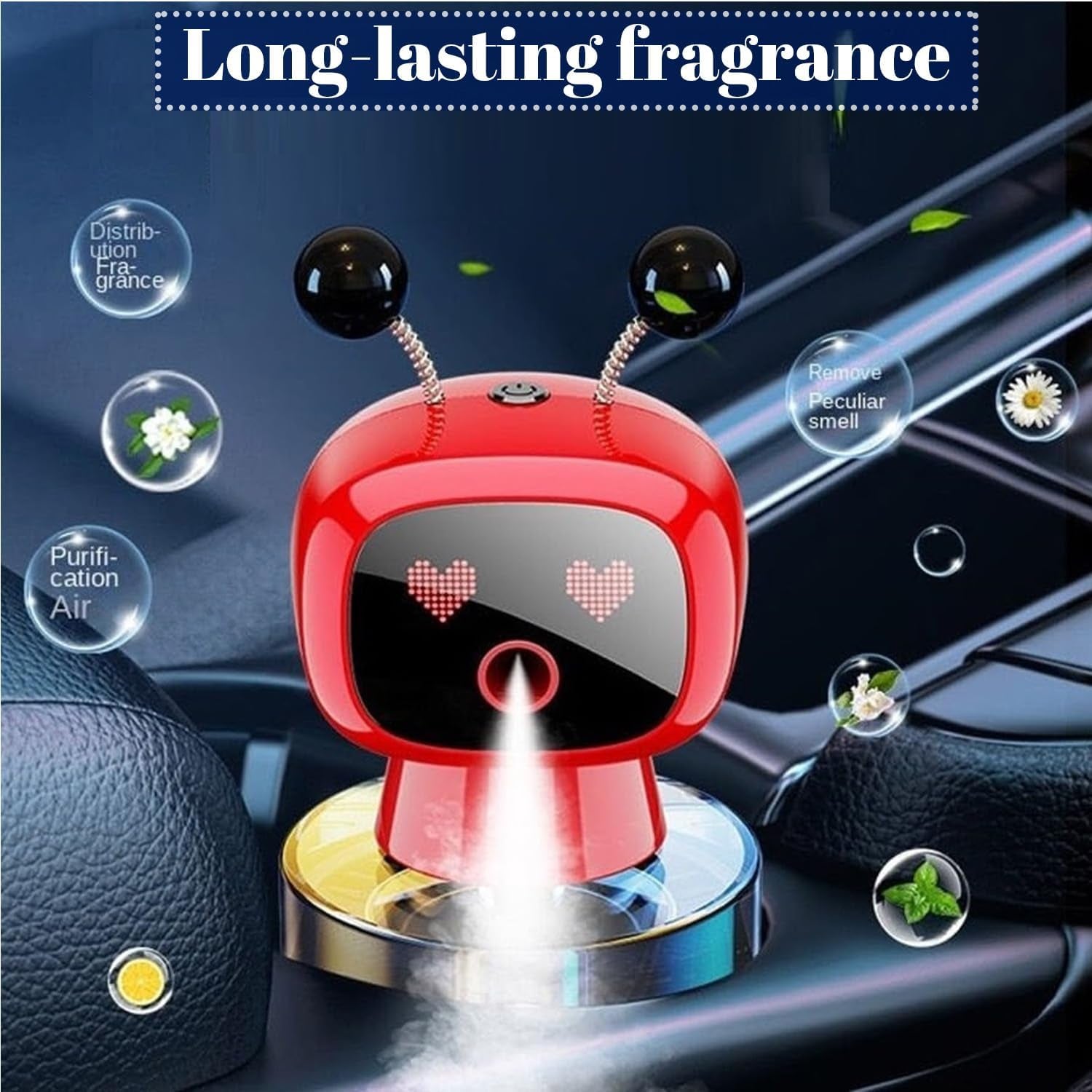 🤖Smart Robot Car Air Freshener – Intelligent Aromatherapy Diffuser with Vibration Sensor | Fine Mist Spray, 4 Modes, Refillable, USB Rechargeable