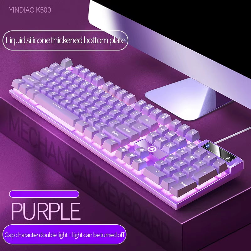 🌸⌨️K500 Wired Gaming Keyboard – 104-Key Full Size | Pink & White Keycaps | USB Plug-and-Play | Waterproof Backlit Keyboard for Laptop, PC | Cherry Blossom Collection | Geek Findings