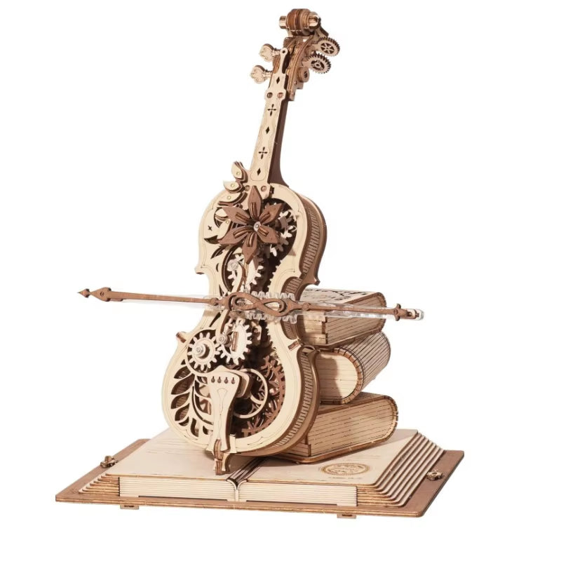 ROKR 199Pcs 3D Wooden Puzzle Magic Cello Music Box | Mechanical Music Box Toy with Nocturne Melodies | Perfect Gift for Music Lovers & Puzzle Enthusiasts