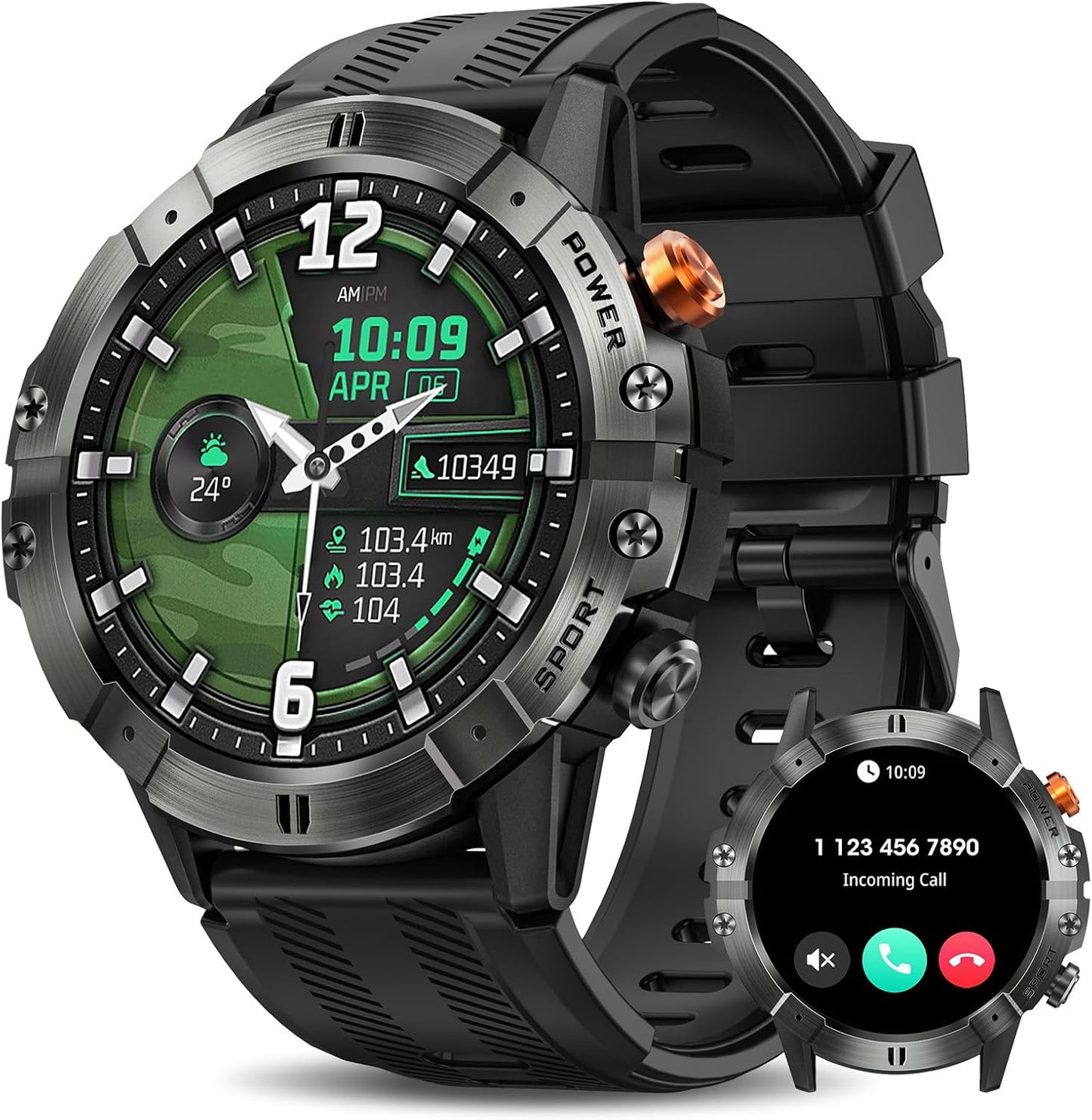 TitanCore Bluetooth Military Smartwatch – Rugged Fitness Tracker with Calls, Heart Monitor, 124 Sports Modes & 10-Day Battery | Compatible with iPhone & Android