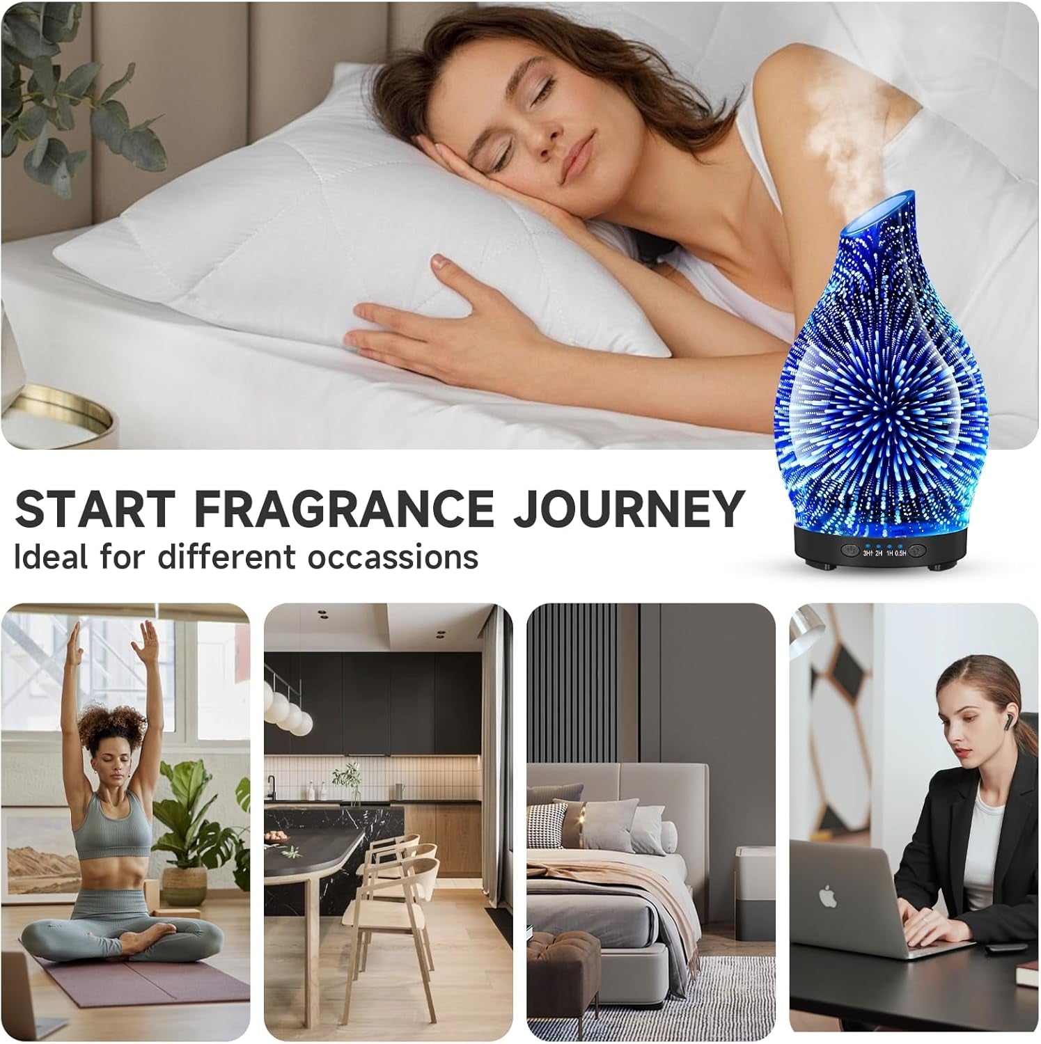 🌬️Essential Oil Diffuser – 120ML Glass Aromatherapy Humidifier with LED Lights & Auto Shut-Off