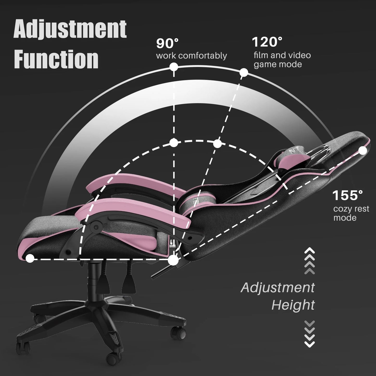 🌸🎮Bigzzia Pink & Black Racing Gaming Chair – Ergonomic Office Chair with Massage Lumbar Pillow, Adjustable Recline & Headrest | Cherry Blossom Collection | Geek Findings