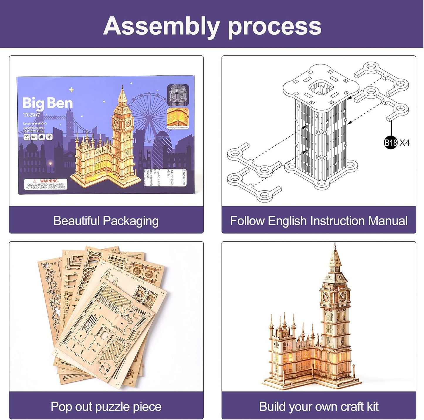 🧩 Big Ben 3D Wooden Puzzle Kit – Iconic London Landmark Model for Adults & Teens (14+)