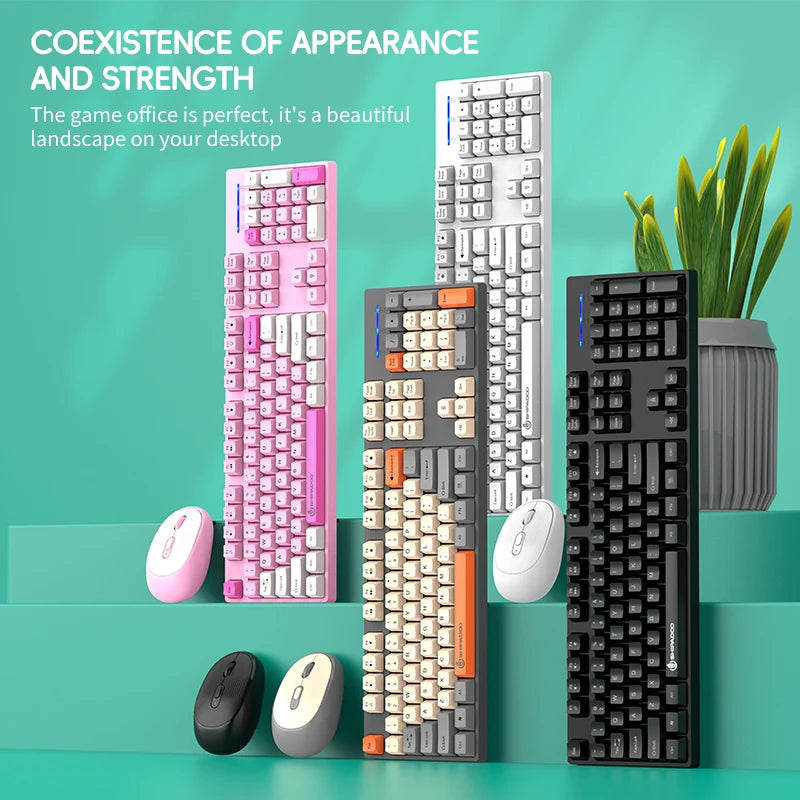 🌸Cherry Blossom Edition Wireless Gaming Keyboard & Mouse Set – Stylish 2.4G Combo with Numpad | For Game Stations & Office Desks | Geek Findings Exclusive
