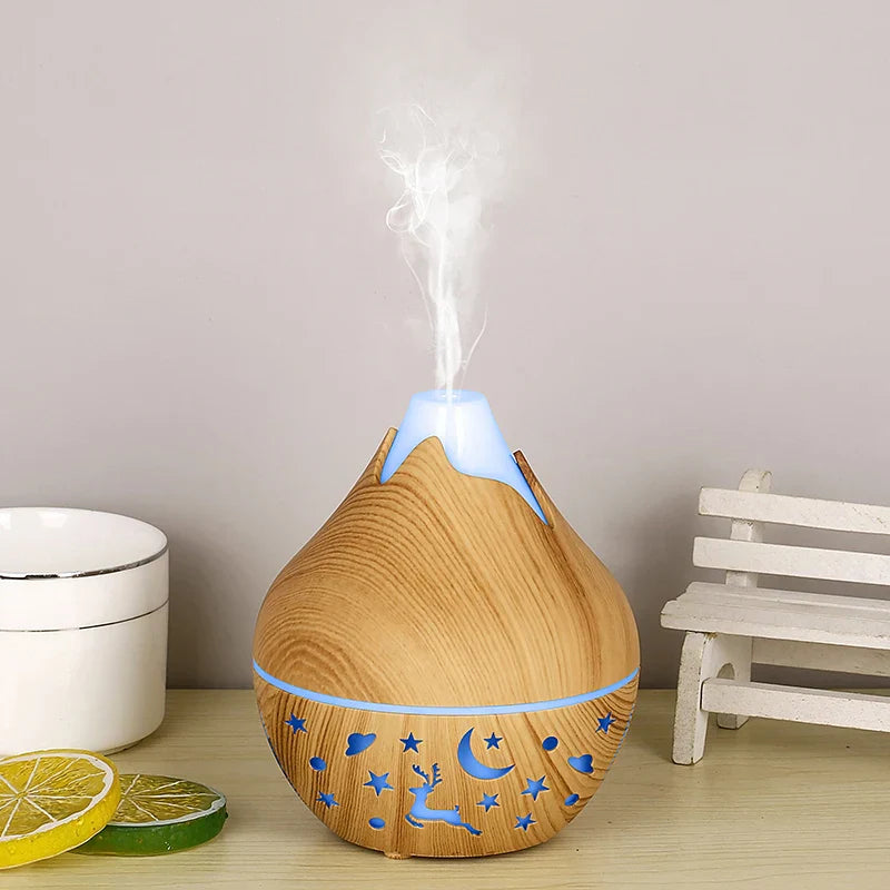 ๐ฟ Wood Grain Ultrasonic Aroma Diffuser โ Essential Oil Humidifier with Remote Control & 7-Color LED Mood Light | Cool Mist & Quiet Operation for Home, Office, or Bedroom