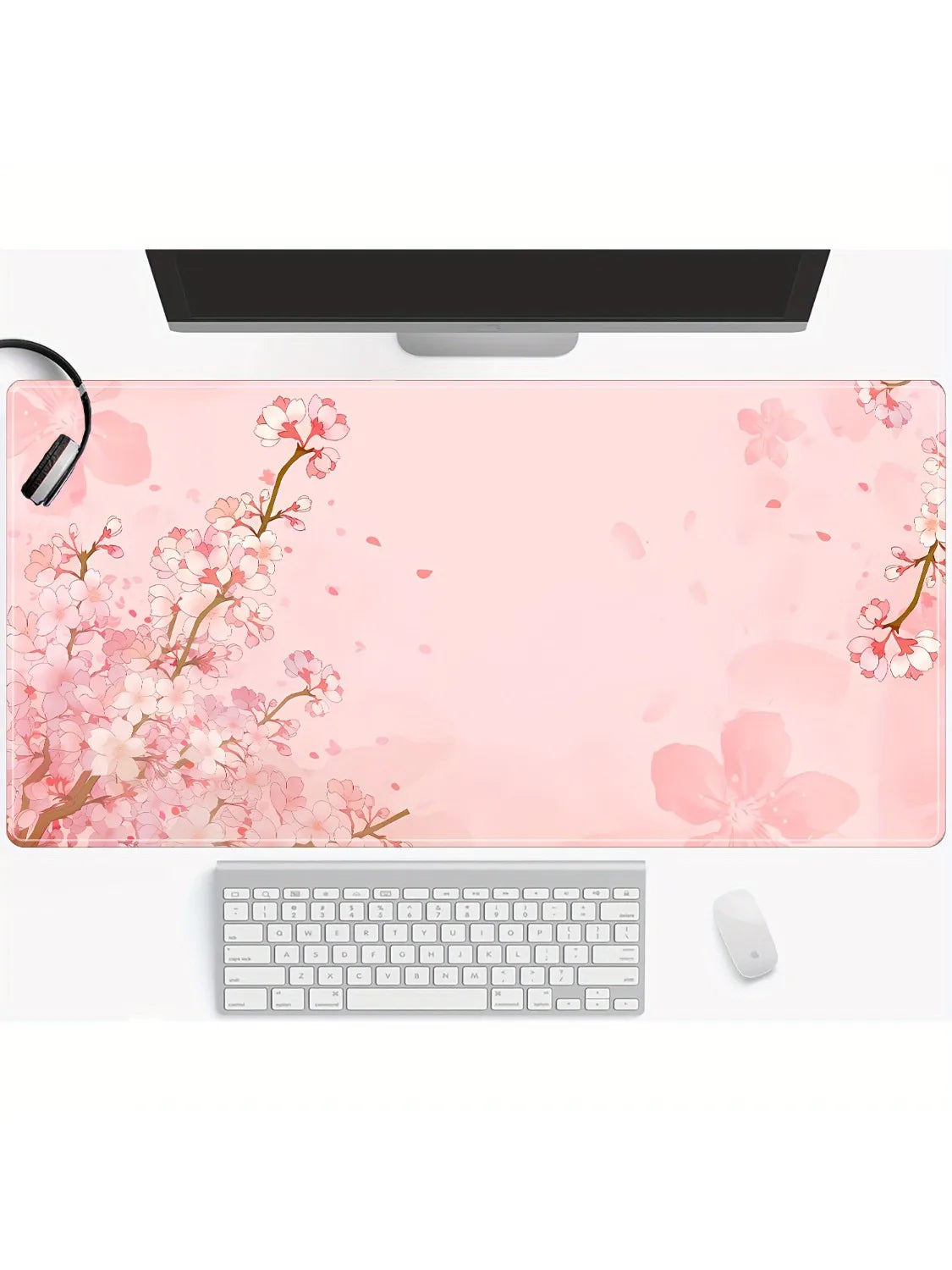 🌸🖱️Pink Cherry Blossom Extended Mouse Pad – Large Desk Mat with Non-Slip Rubber Base | Seam-Edge Gaming & Office Mat | Breathable Lycra Surface | Geek Findings Cherry Blossom Collection