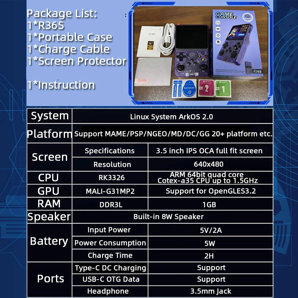 R36S Retro Handheld Game Console โ 15,000+ Classic Games, 3.5โ HD IPS Screen, Dual Joysticks, Linux System, Portable Retro Gaming Emulator
