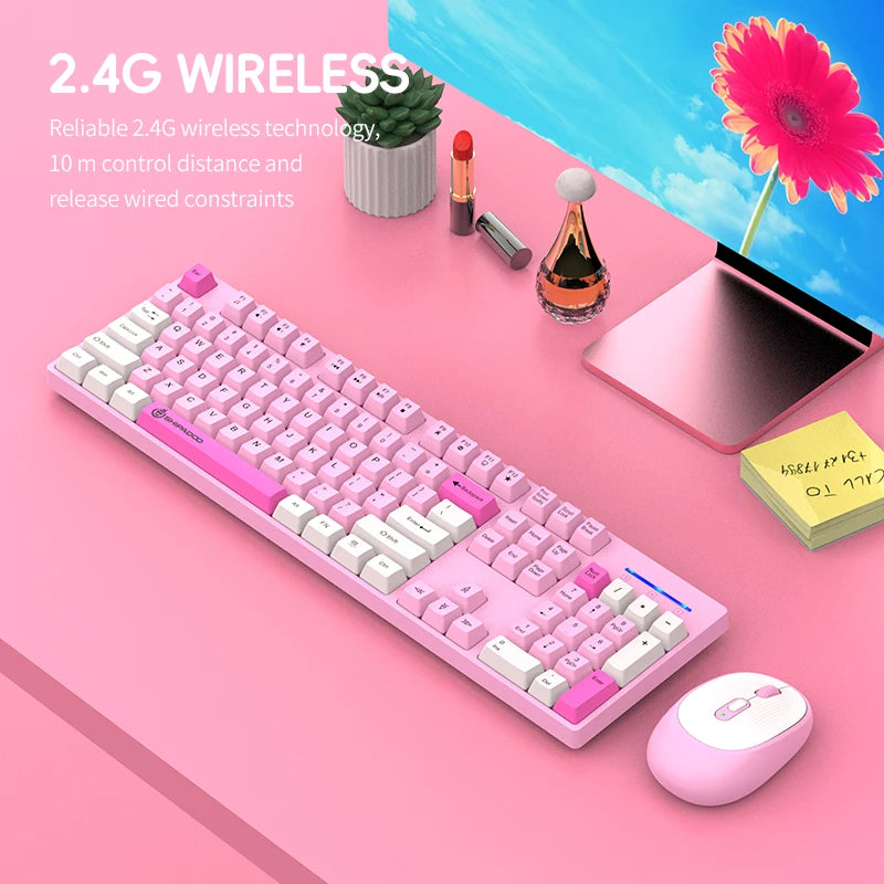 🌸Cherry Blossom Edition Wireless Gaming Keyboard & Mouse Set – Stylish 2.4G Combo with Numpad | For Game Stations & Office Desks | Geek Findings Exclusive