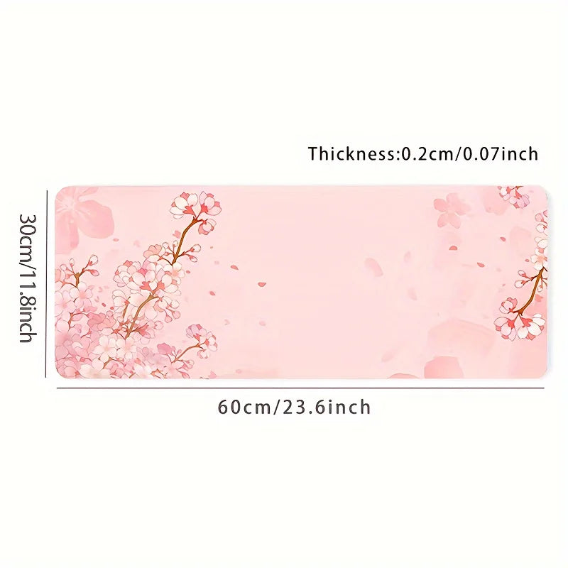 🌸🖱️Pink Cherry Blossom Extended Mouse Pad – Large Desk Mat with Non-Slip Rubber Base | Seam-Edge Gaming & Office Mat | Breathable Lycra Surface | Geek Findings Cherry Blossom Collection