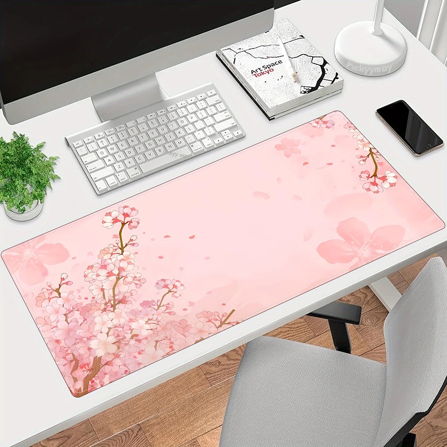 🌸🖱️Pink Cherry Blossom Extended Mouse Pad – Large Desk Mat with Non-Slip Rubber Base | Seam-Edge Gaming & Office Mat | Breathable Lycra Surface | Geek Findings Cherry Blossom Collection