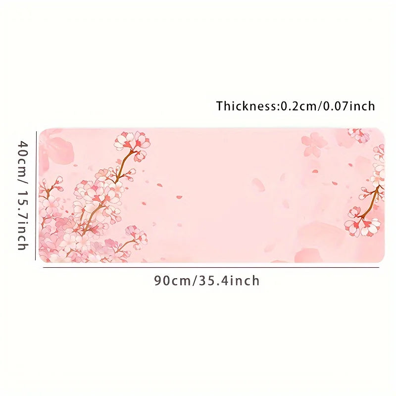 🌸🖱️Pink Cherry Blossom Extended Mouse Pad – Large Desk Mat with Non-Slip Rubber Base | Seam-Edge Gaming & Office Mat | Breathable Lycra Surface | Geek Findings Cherry Blossom Collection