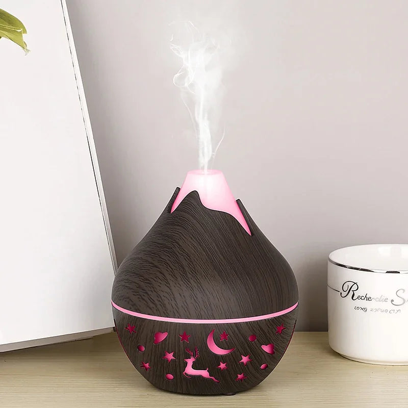 ๐ฟ Wood Grain Ultrasonic Aroma Diffuser โ Essential Oil Humidifier with Remote Control & 7-Color LED Mood Light | Cool Mist & Quiet Operation for Home, Office, or Bedroom