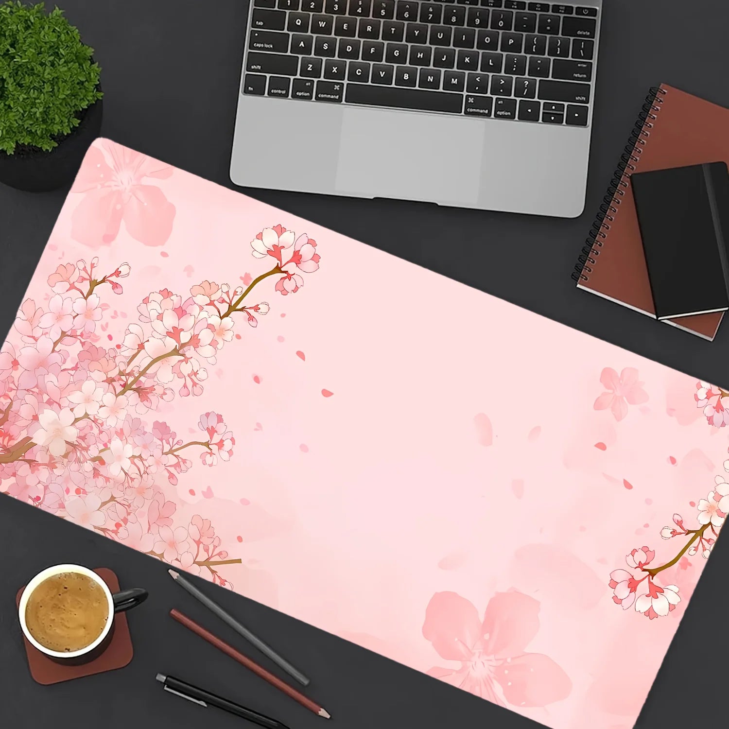 🌸🖱️Pink Cherry Blossom Extended Mouse Pad – Large Desk Mat with Non-Slip Rubber Base | Seam-Edge Gaming & Office Mat | Breathable Lycra Surface | Geek Findings Cherry Blossom Collection